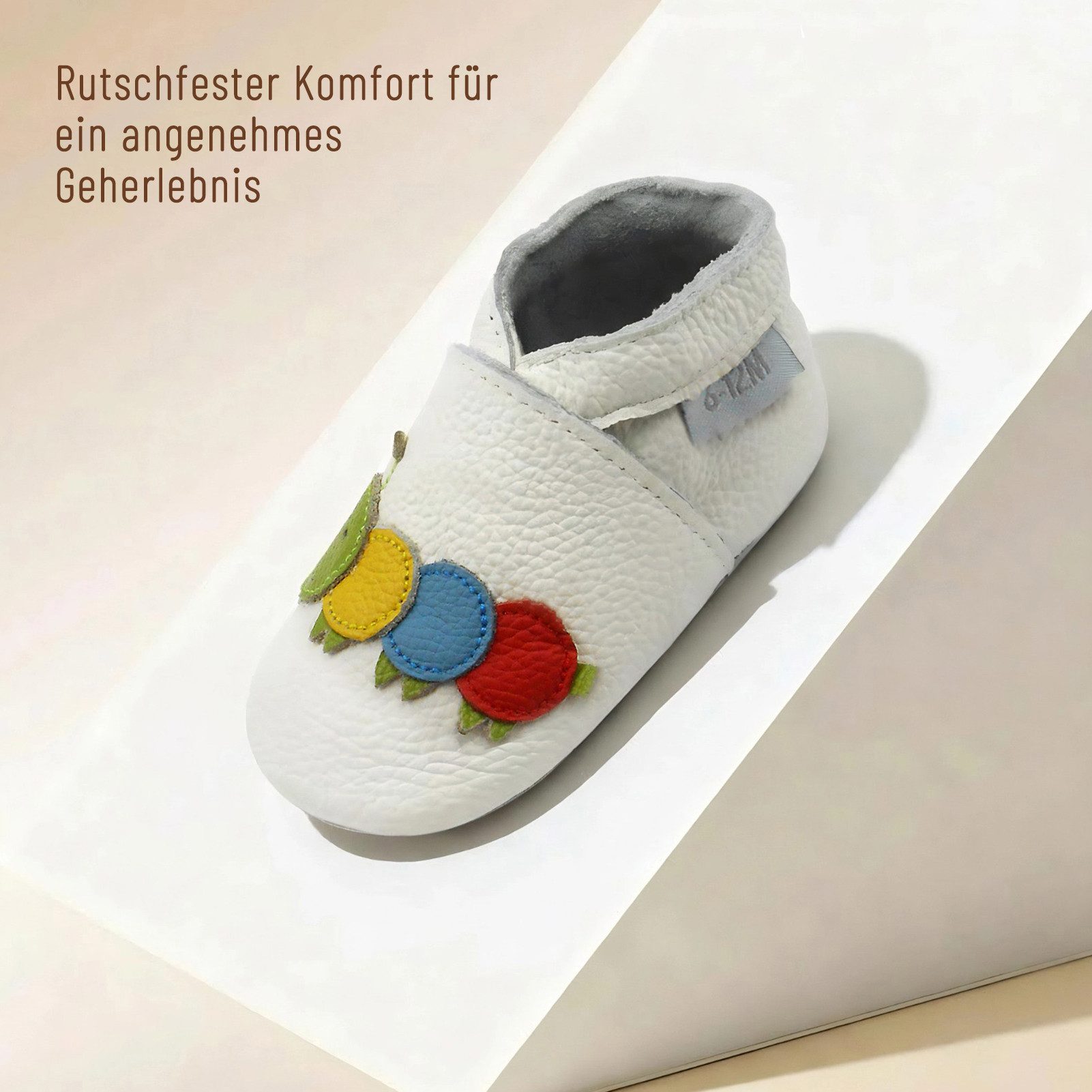 Basrakids Weiche Leder Lauflernschuhe Hausschuhe Lederpuschen Raupe weiß Lauflernschuh (Sowohl drinnen als auch draußen erhältlich) Handgenäht, weiche, leichte, flexible, rutschfest