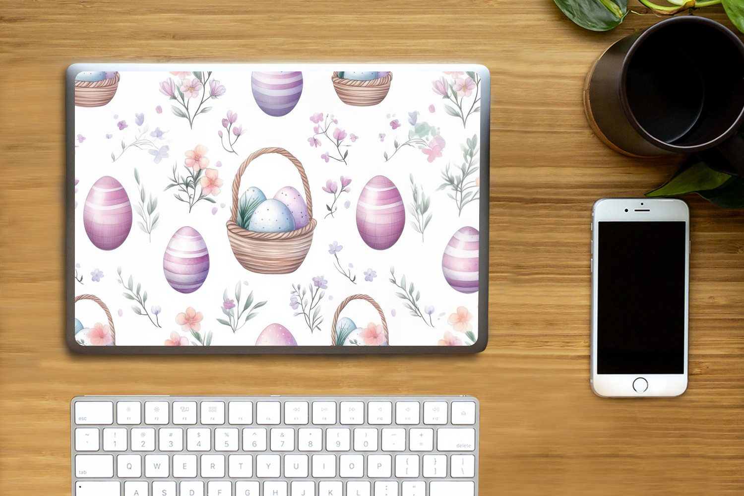 MuchoWow Laptop-Aufkleber Blumen - Ostereier - Muster, (1tlg), Laptop Folien Cover, Aufkleber, Sticker, Schutz vor Kratzern, 30x21 cm