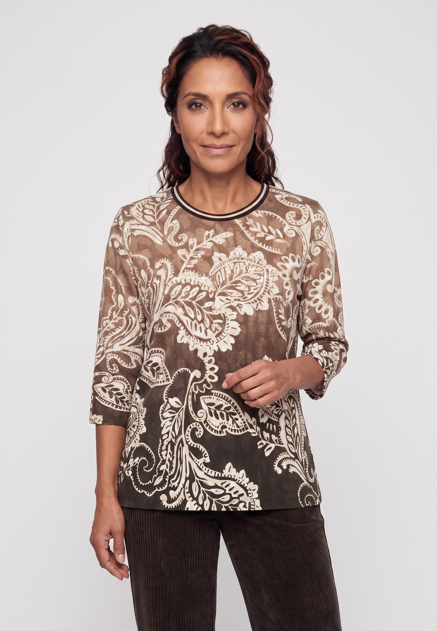 Olsen T-Shirt mit Panneaux-Print und Rundhalsausschnitt