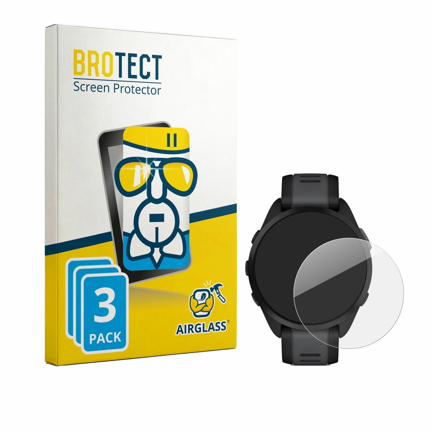 BROTECT Displayschutzglas Folie für Garmin Forerunner 165, 3 Stück, Schutzfolie Glas Panzer Display Schutz klar