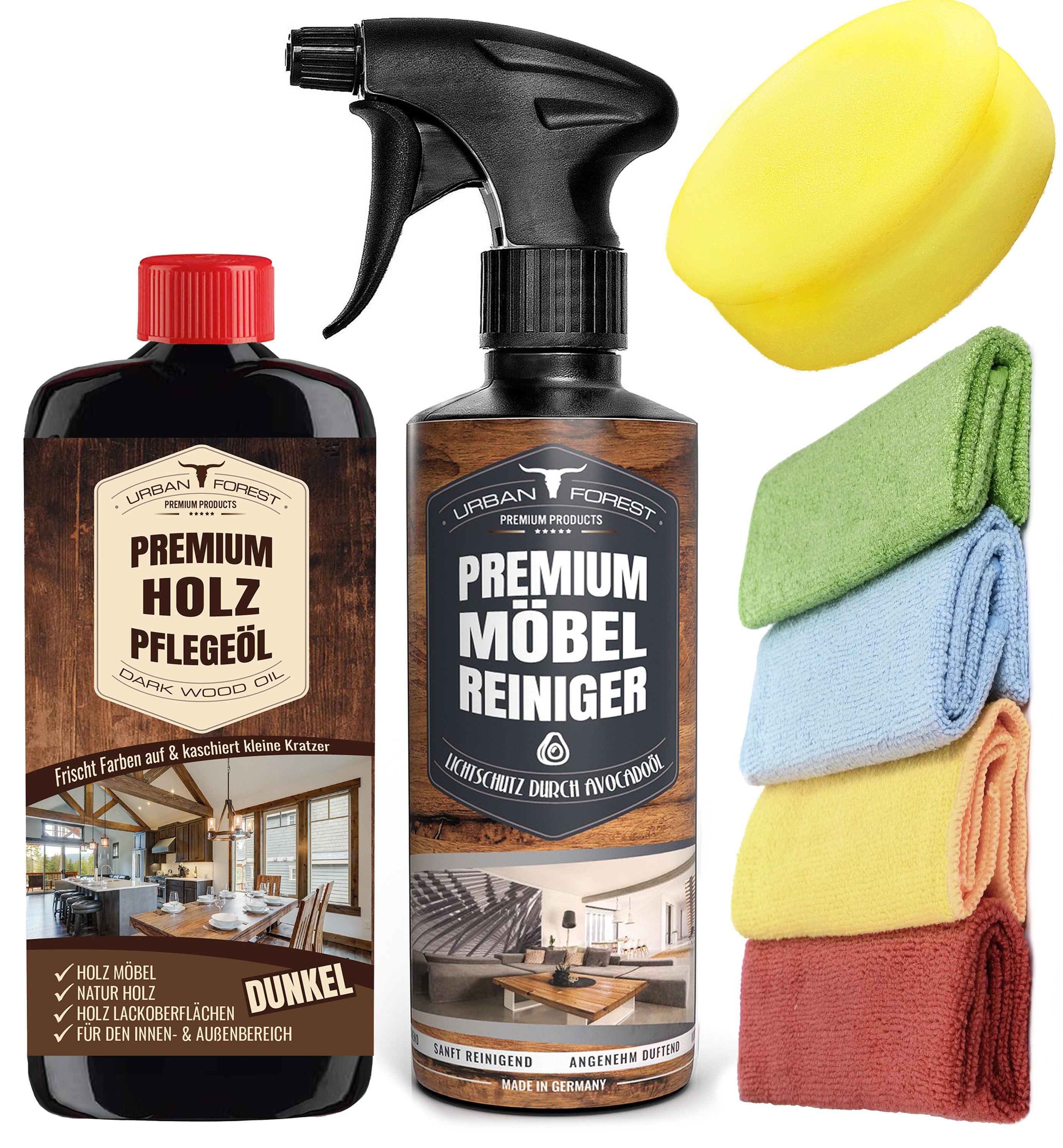 Möbelreiniger+ Holz Pflege á500ml+4Tücher+Schwamm Holzreiniger