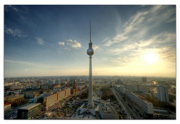 Wallario Wandfolie, Fernsehturm Berlin mit Panoramablick über die Stadt, wasserresistent, geeignet für Bad und Dusche