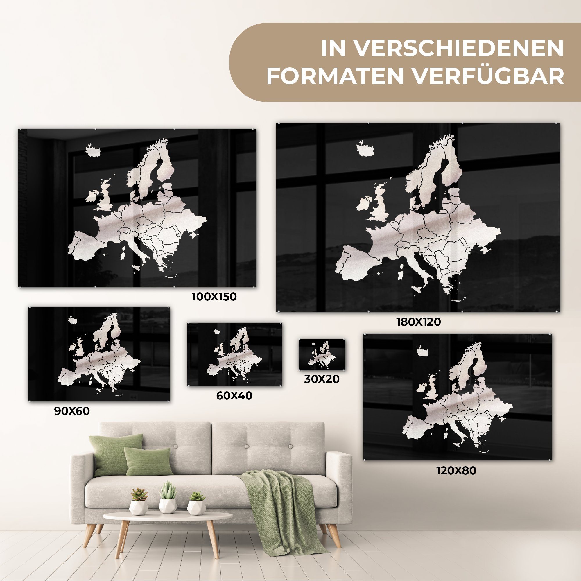 Weiß, & - MuchoWow Schlafzimmer Europa St), (1 Karte Acrylglasbild - Wohnzimmer Acrylglasbilder
