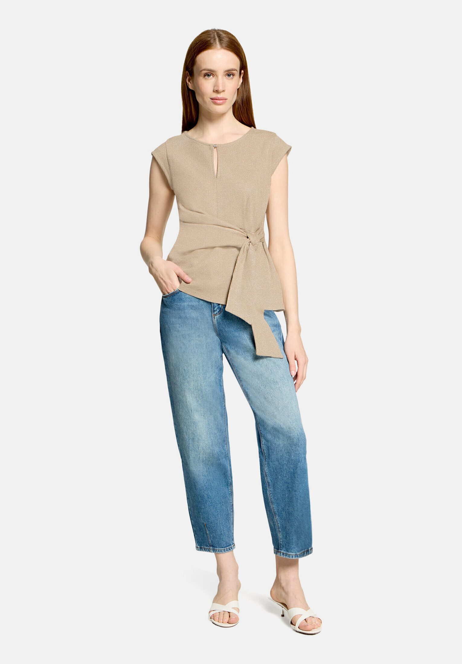 Cartoon Kurzarmshirt Damen mit Lurexfaden (1-tlg)