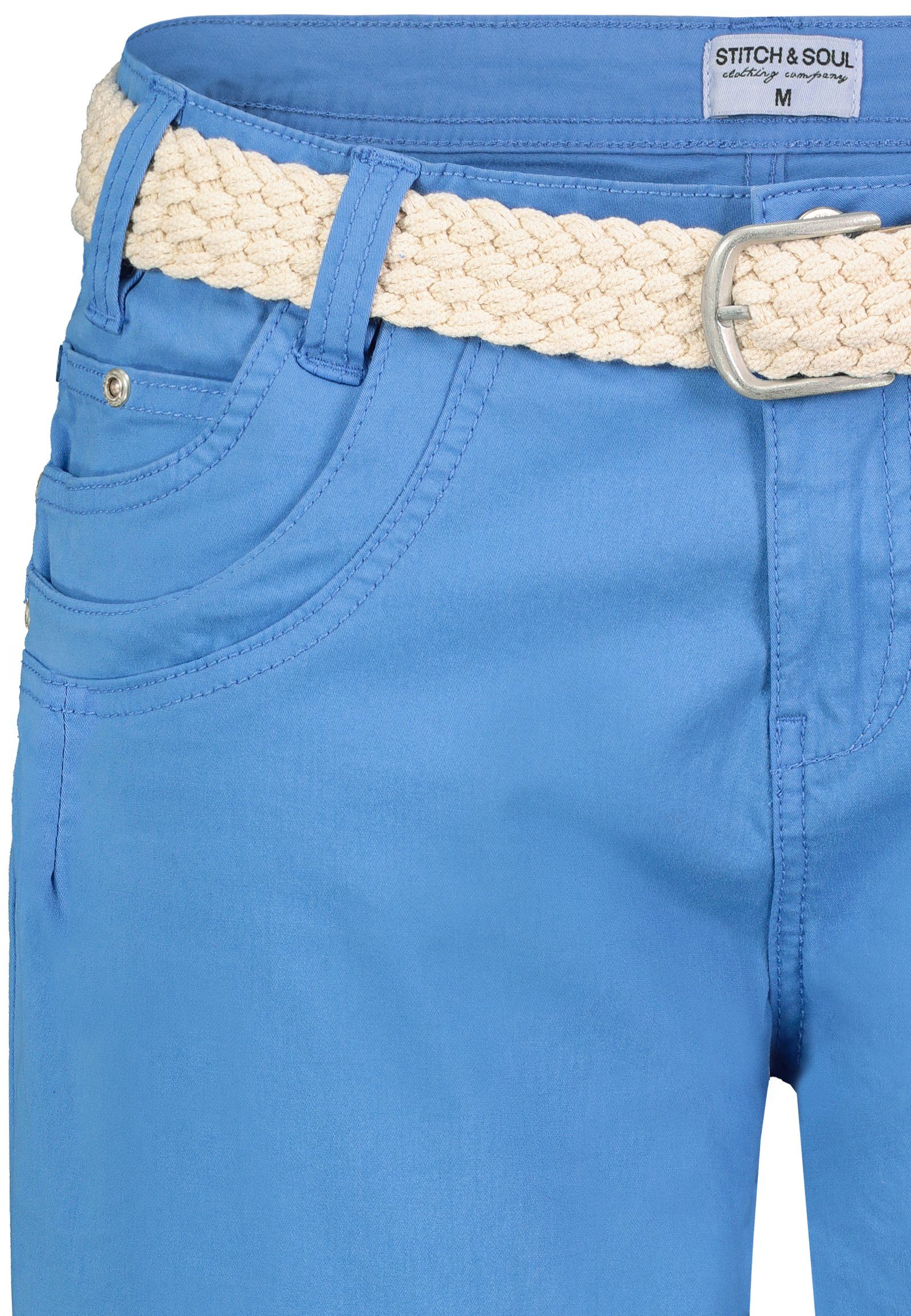 Hose Bermudas Stitch Soul Bermuda mit blue Gürtel marina Chino Stoff Sommer & Hose Short kurze Damen