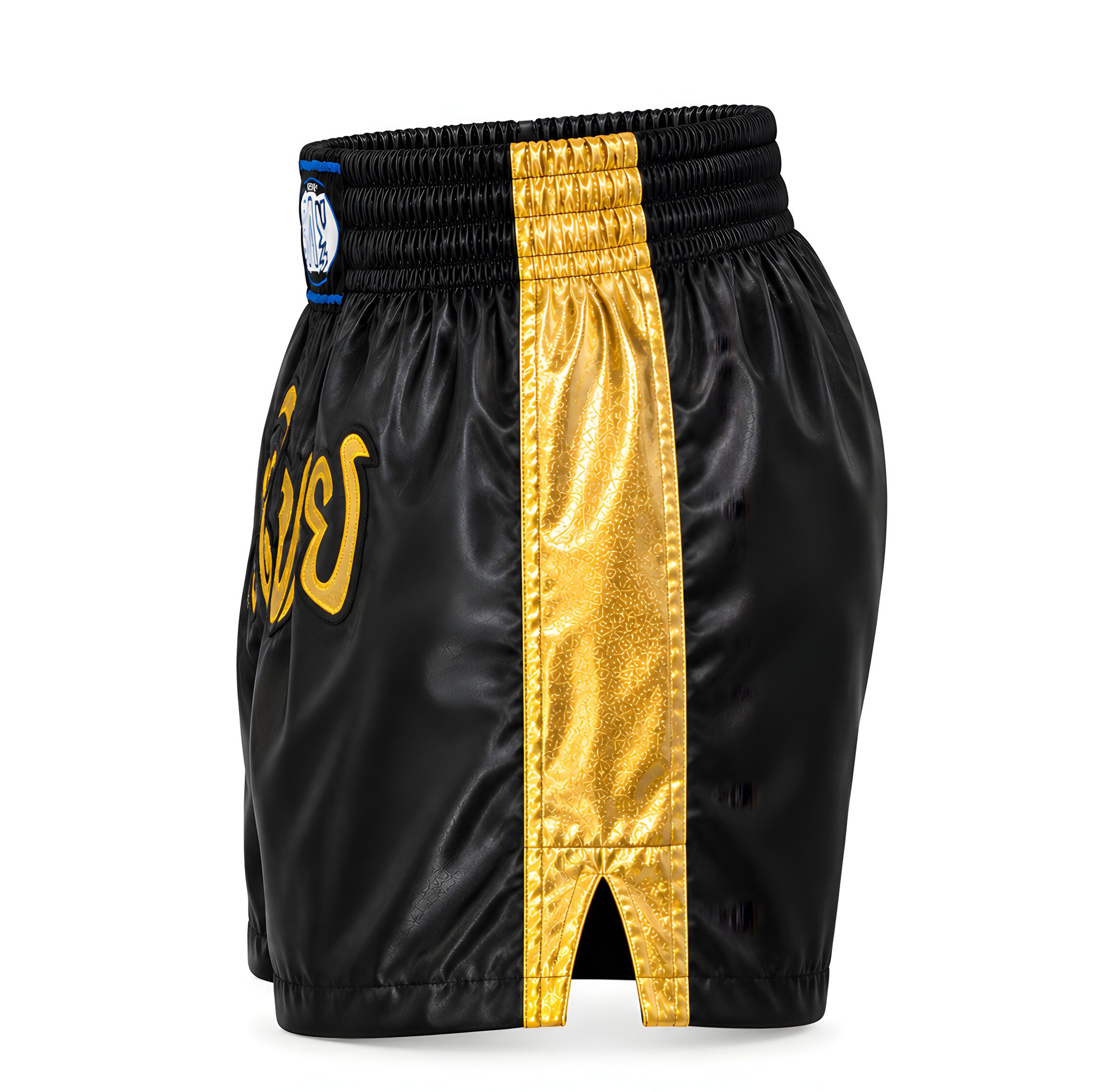 BAY-Sports Sporthose Thaiboxhose REMY Muay Thai Hose Shorts Thaiboxen MMA kurz Kickboxen kurze, leichte, locker sitzende Trainingshose, Schwarz/Gold