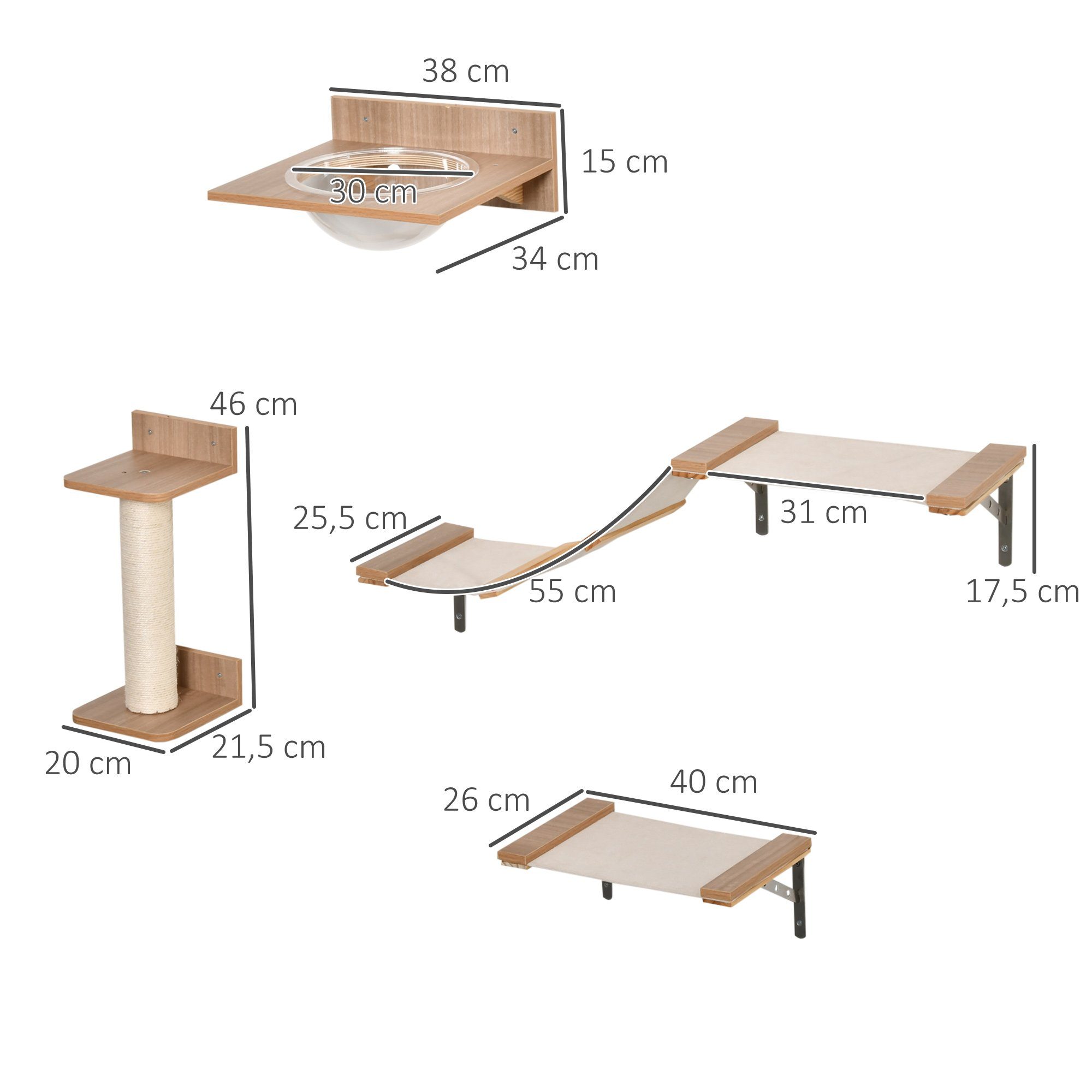 PawHut Katzen-Kletterwand Katzenkletterwand, Braun, 38x34x15 cm