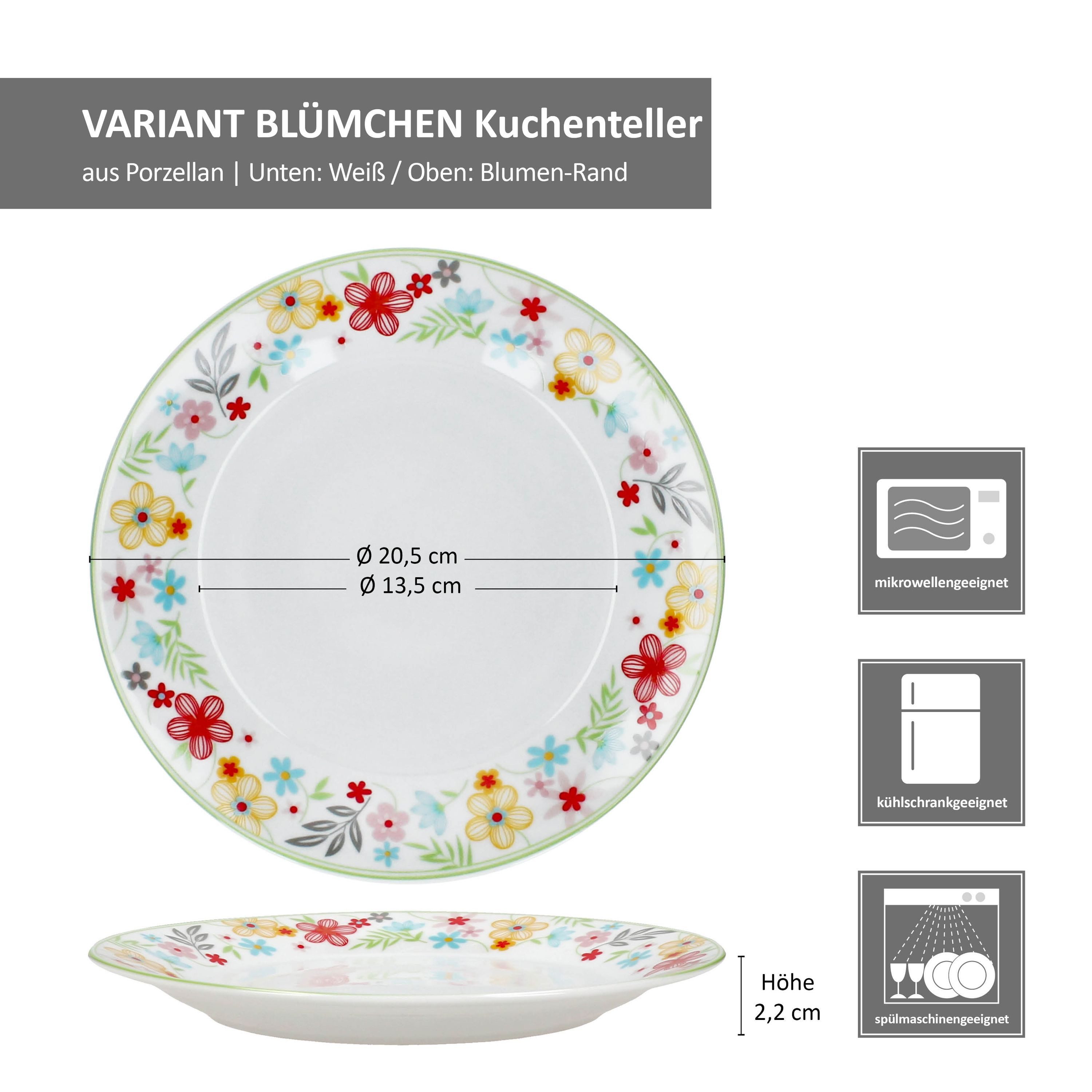 MamboCat Frühstücksteller 6er Set Variant Blümchen Kuchenteller bunte Frühstücks-Teller – Bild 5 von 5