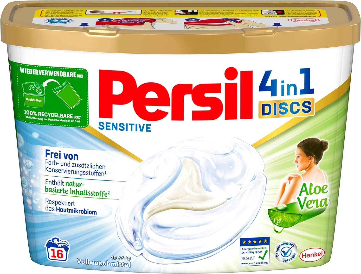 Persil Sensitive 4in1 DISCS Vollwaschmittel 16WL - für Allergiker & Babys Vollwaschmittel (Biologisch abbaubar, Natürlich, Organisch)