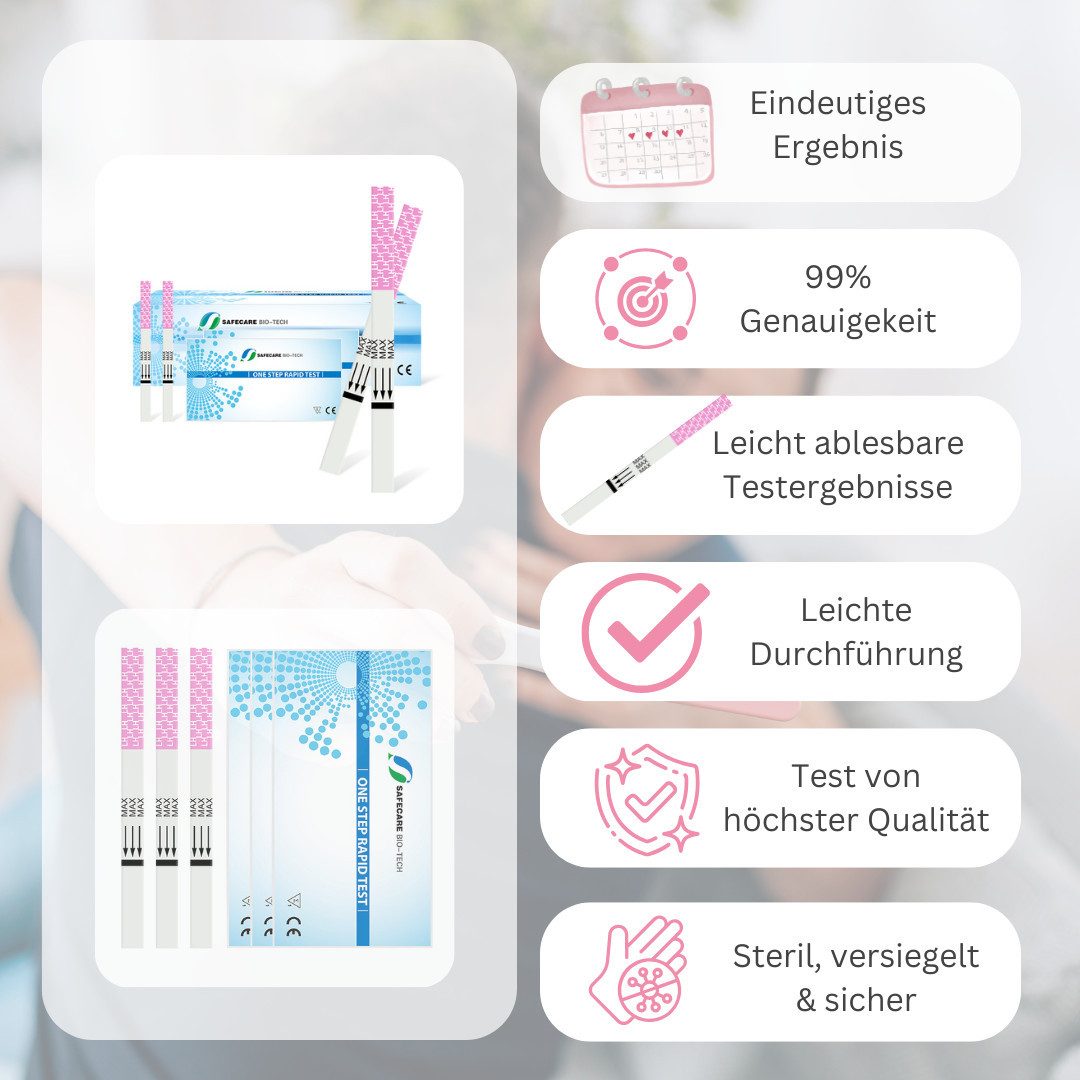 Safecare Bio-Tech Ovulationstest X 50 - Fruchtbarkeitstest Für Frauen, 25mlu/ml, Streifen, 50-tlg., 50 Stück, Hohe Genauigkeit bei richtiger Anwendung.