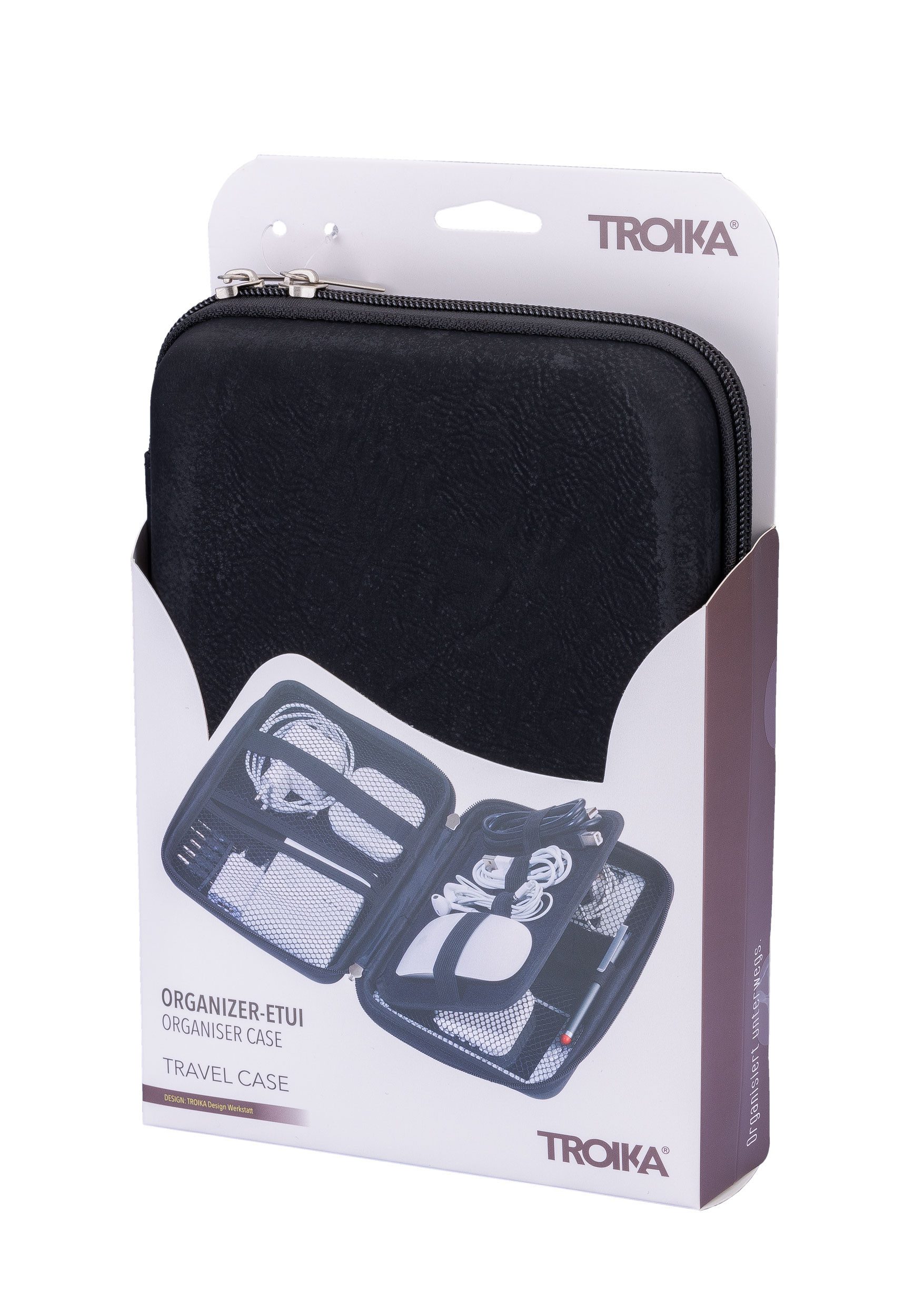 TROIKA Organizer TRAVEL CASE Etui Hardcase – Kabeltasche & Zubehörtasche mit Fächern (1 St., in verschiednen Farben), Elastikband‑Schlaufen für Elektronik & Rei – Bild 5 von 5