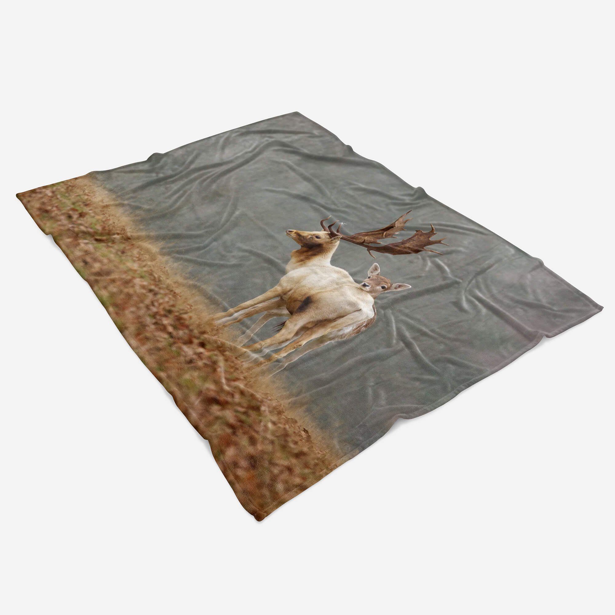 Sinus Art Handtücher Handtuch Strandhandtuch (1-St), mit Saunatuch Handtuch Tiermotiv Rothirsch Kuscheldecke Baumwolle-Polyester-Mix Mama mit