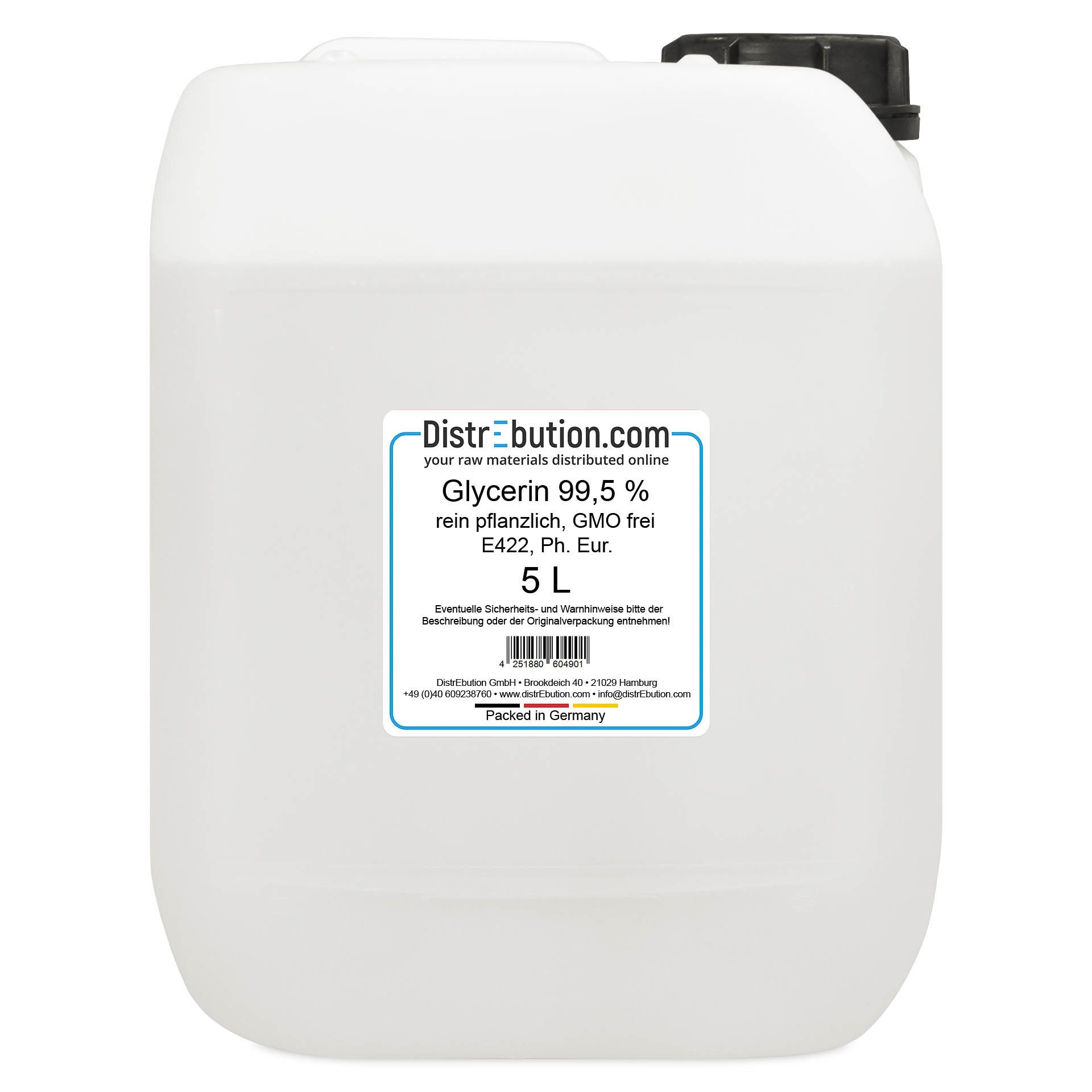 DistrEbution Körperpflegemittel Glycerin 99,5 % pflanzlich Lebensmittelqualität (E422), hochrein, GMO-frei, für Lebensmittel, Kosmetik, Seifen & DIY
