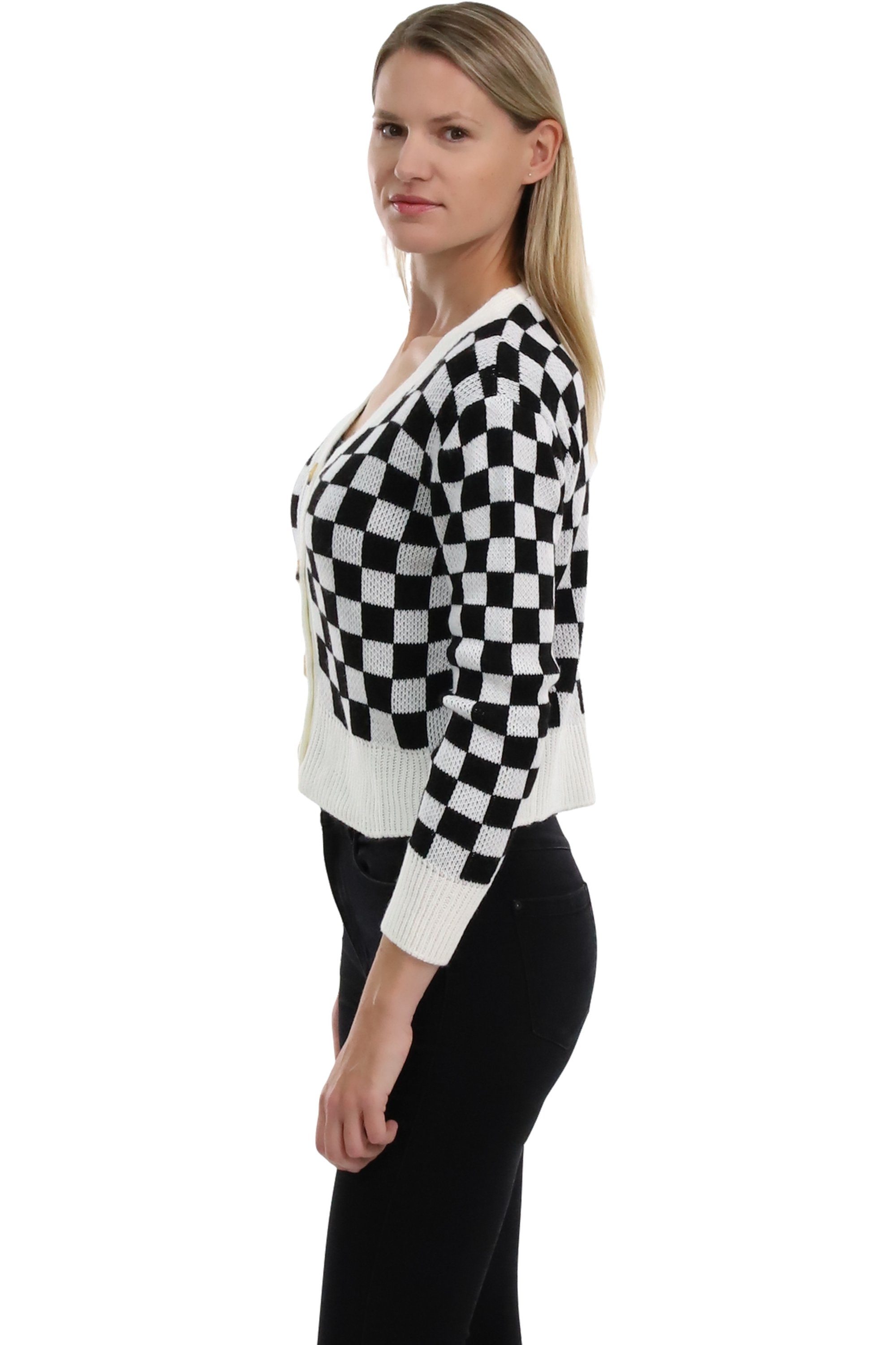 malito more than fashion Cardigan malito Damen Strickweste mit Knöpfen, Cardigan im eleganten Karodesig knöpfbare kurze Strickjacke im Karodesign