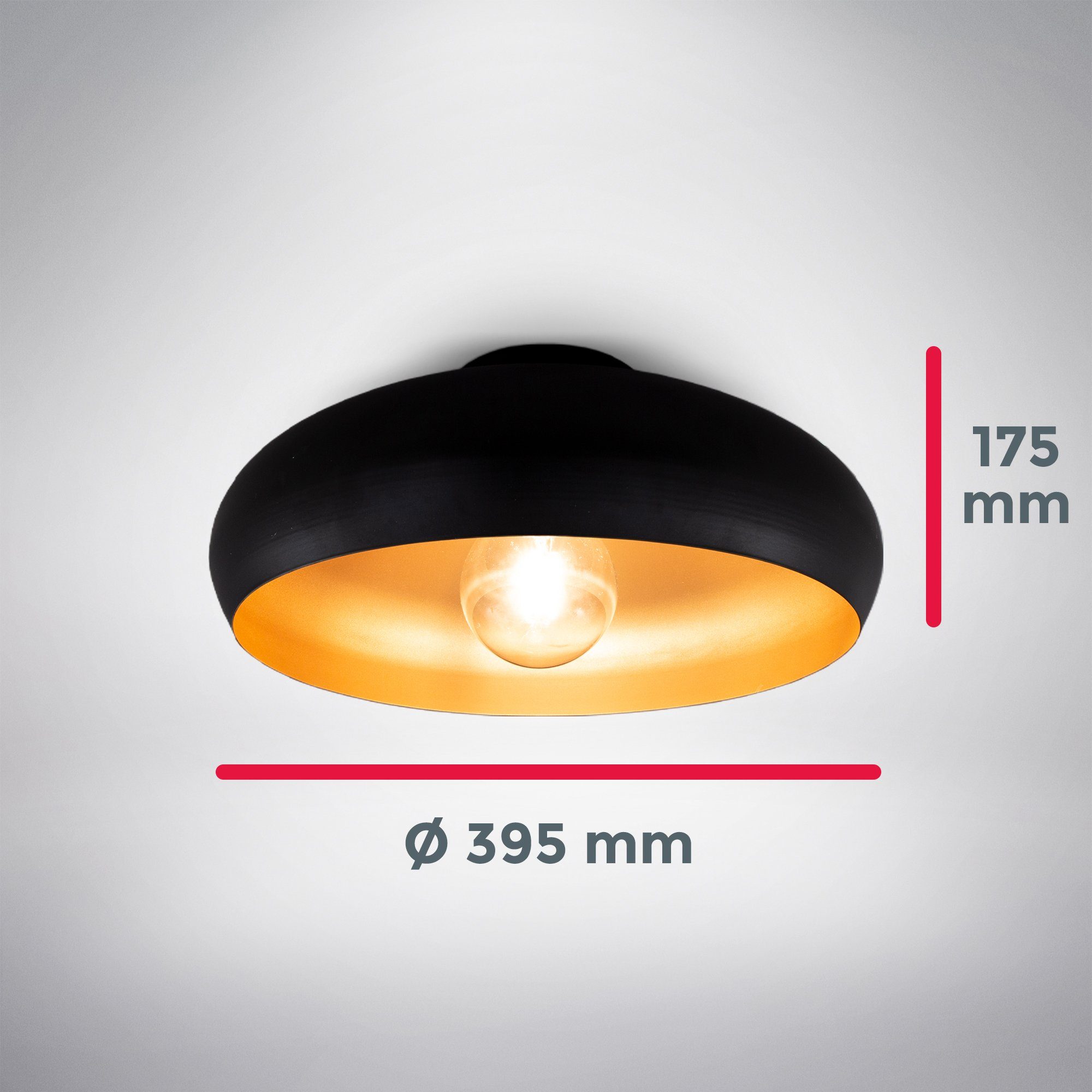 B.K.Licht Deckenleuchte BK_DL1269 LED ohne E27-Fassung, 60W) (max. ohne Deckenlampe, Leuchtmittel, Ø39,5cm, Schwarz-Gold, Retro, 1-Flammig, Leuchtmittel Vintage