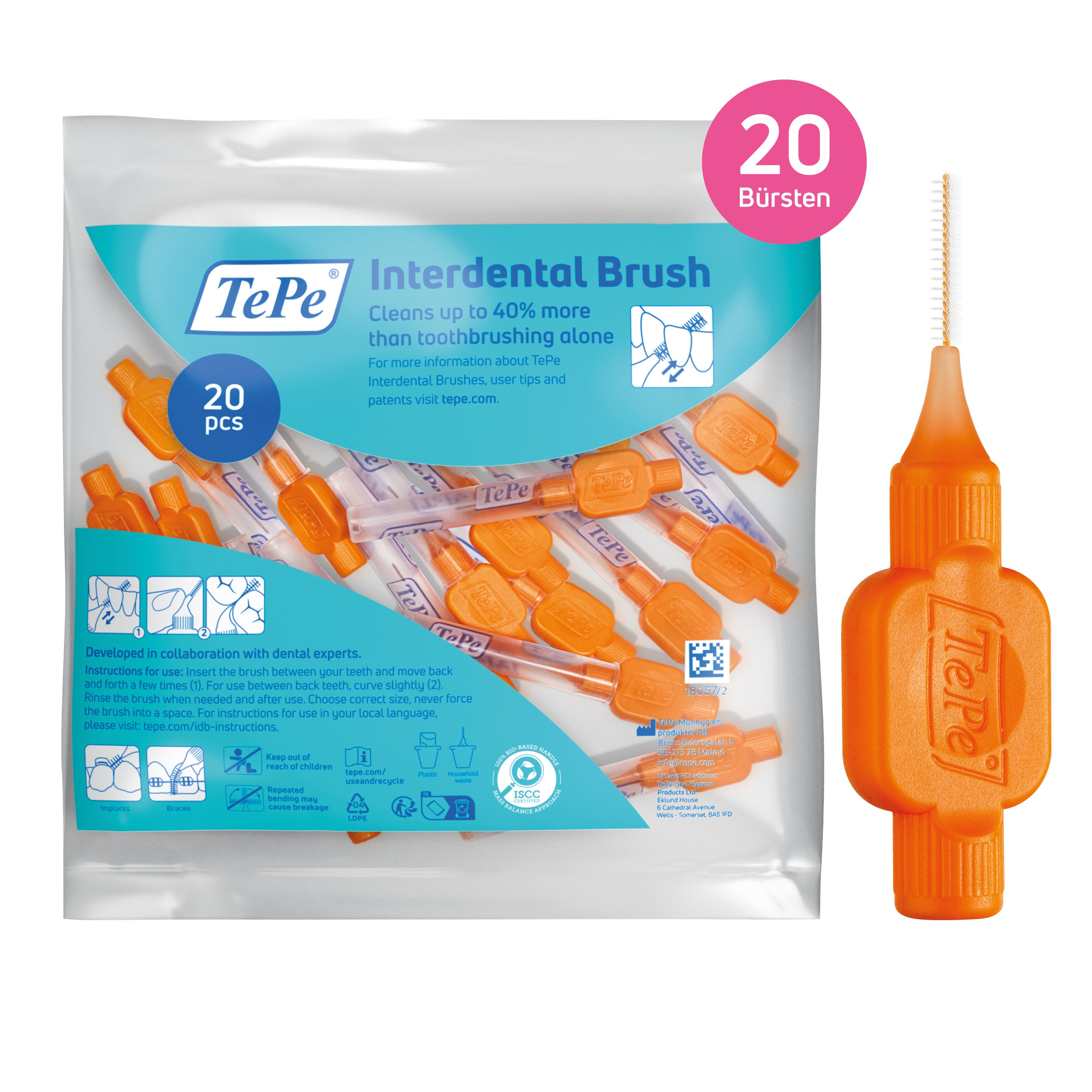 TePe Interdentalbürsten Original Zahnreinigungsstäbchen aus Schweden, Effiziente Zahnpflege, ISO-Größe 1, 20 Stk.