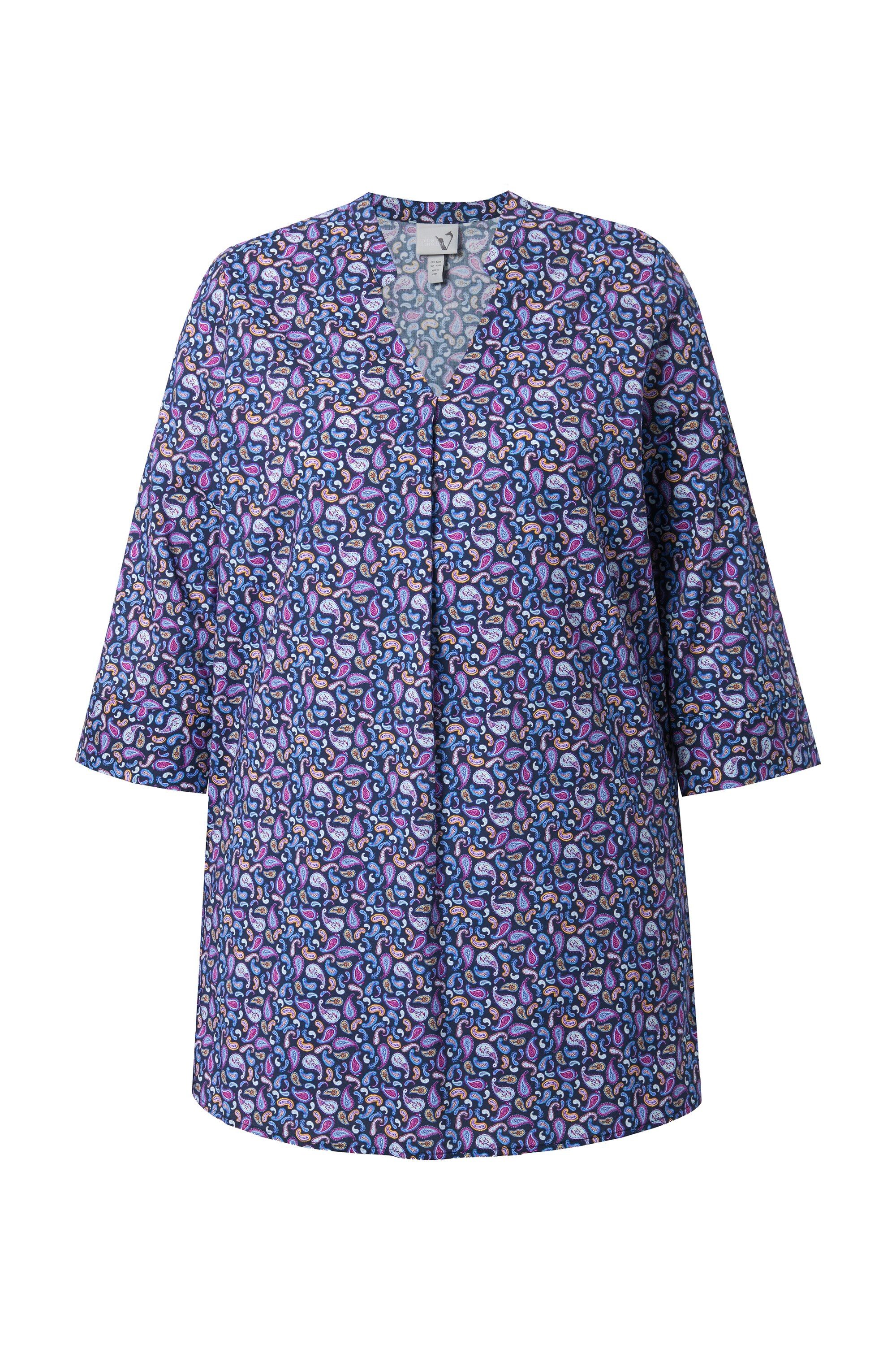 Ulla Popken Longbluse Tunika Paisleymuster V-Ausschnitt 3/4-Arm
