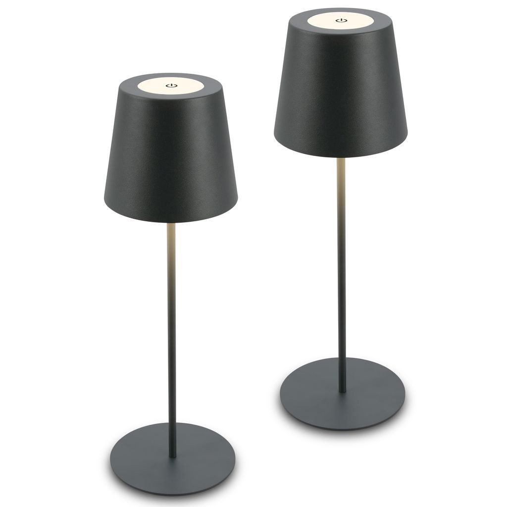 Tischleuchte 2x Akku Tischlampe kabellos Anthrazit IP44 Indoor/Outdoor