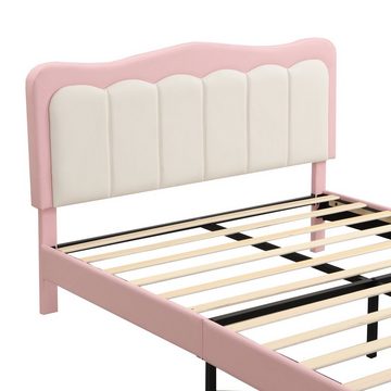 OKWISH Polsterbett Kinderbett, Kunstleder süßes Mädchenbett (Jugendbett Doppelbett mit Lattenrost 140*200 cm), ohne Matratze
