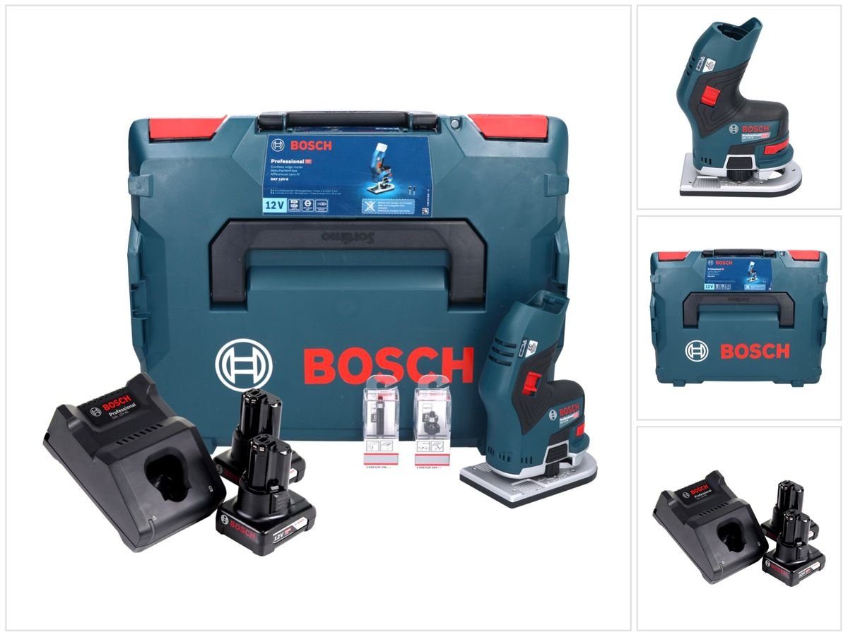 Bosch Professional Oberfräse Bosch GKF 12V-8 Professional Akku Kantenfräse  12V + 2x Akku 6,0 Ah + Ladegerät + L-Boxx