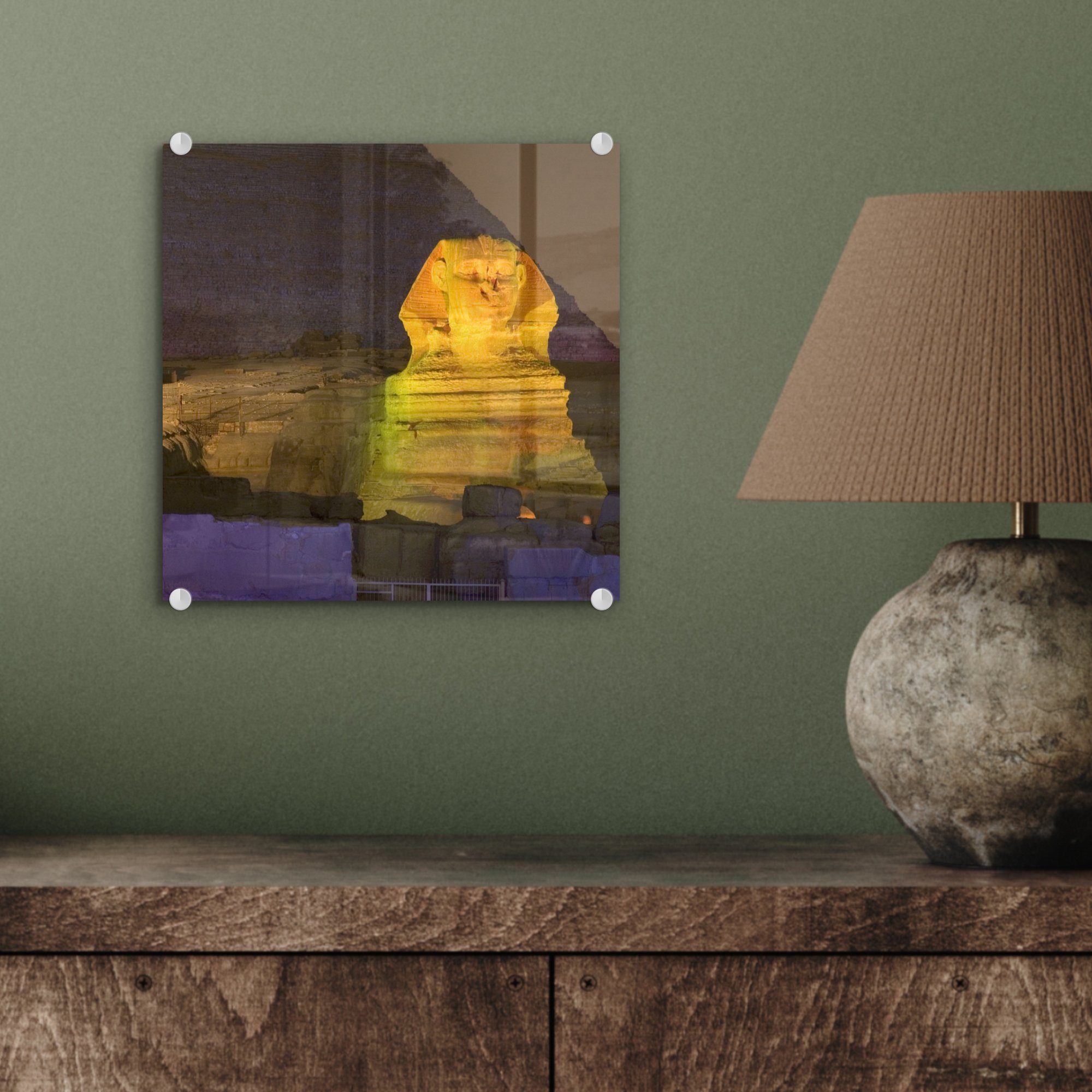 Acrylglasbild - auf Glas Goldene Glasbilder Wanddekoration Glas MuchoWow Sphinx, St), - (1 auf - Bilder Wandbild Foto