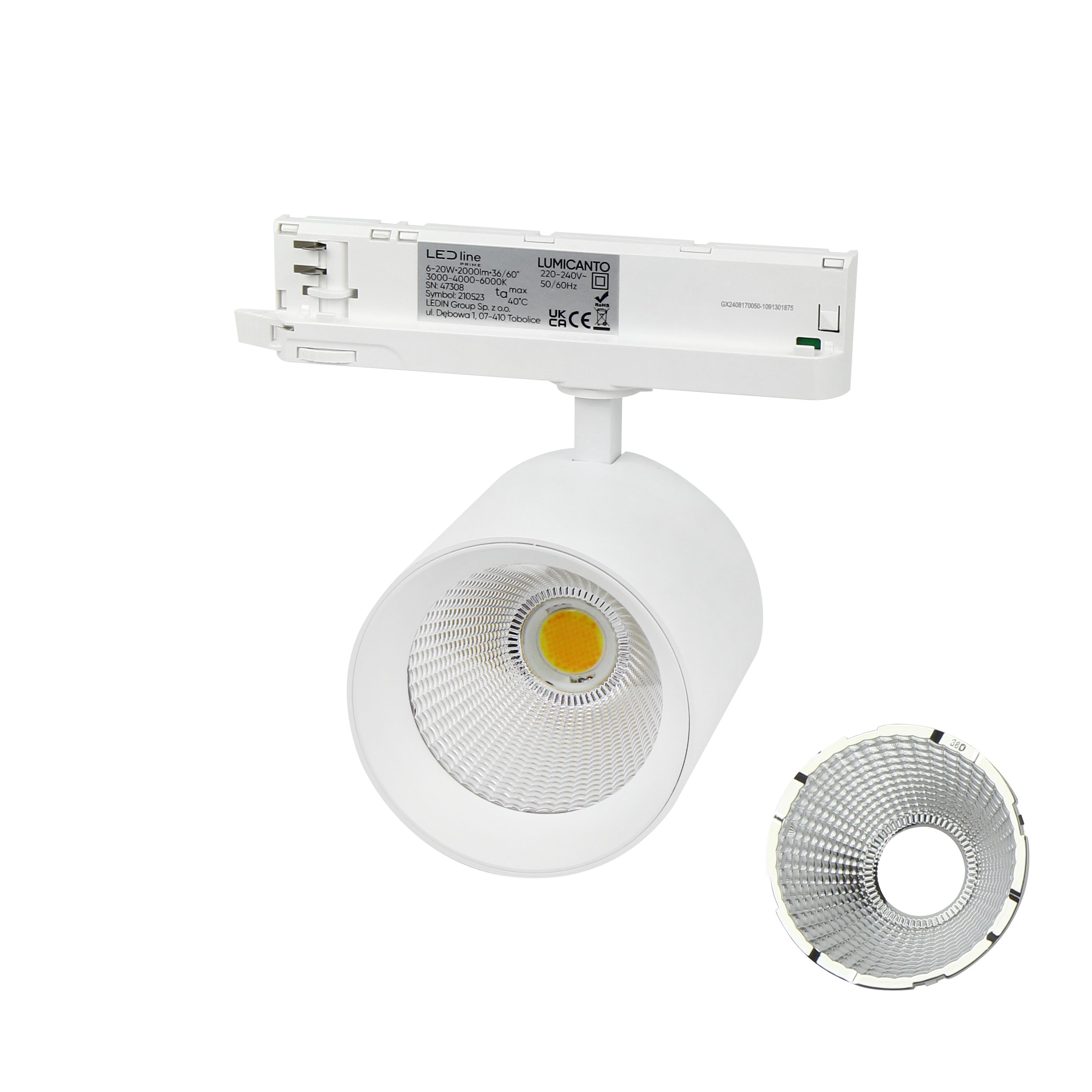 LED-Line Schienensystem-Leuchten 3Phasen Stromschienenstrahler 12-42W 1300-4300lm 36/60° 3000-6000K CCT, DIP Switch, Farbwechsel-Funktion CCT, Beleuchtungswinkel wechselbar