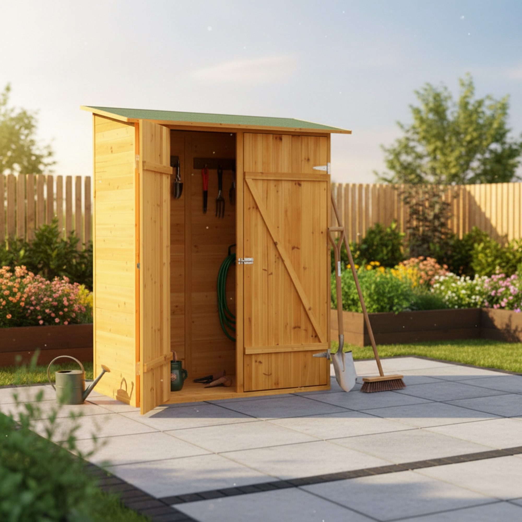 Mucola Gerätehaus Gerätehaus Geräteschuppen Gartenschrank Geräteschrank Holz Gartenhaus, BxT: 140x75 cm, (Stück, Premium-Gartenschrank), Witterungsbeständig – Bild 4 von 5