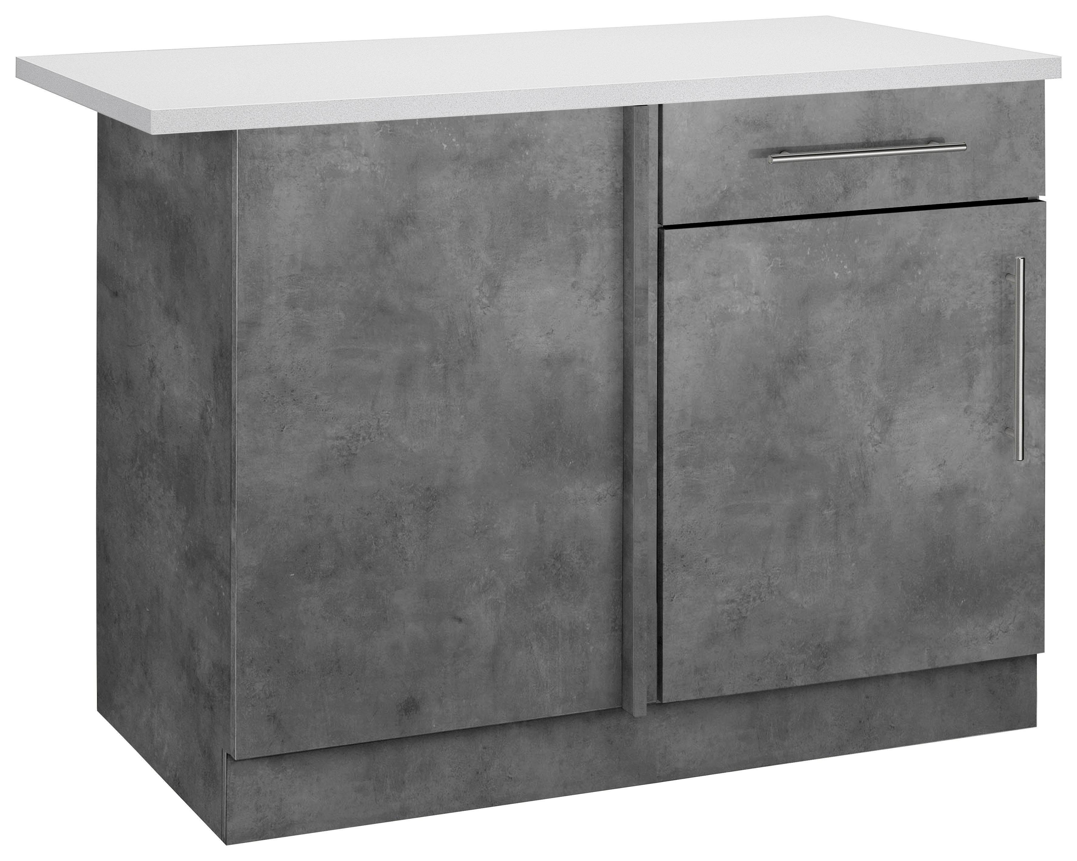 wiho Küchen Eckunterschrank Cali 110 cm breit Front und Korpus: betonfarben, Arbeitsplatte: Playa Grau | Betonfarben