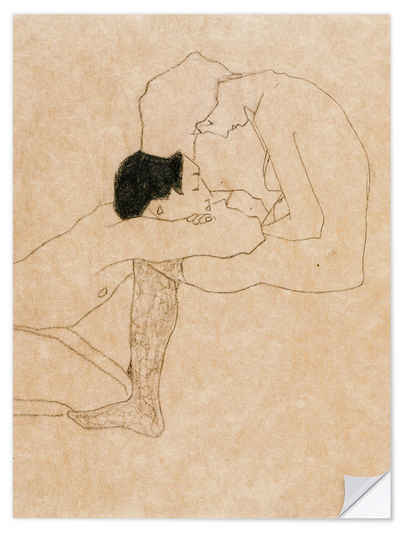 Posterlounge Wandfolie Egon Schiele, Liebende, 1909, Badezimmer Malerei