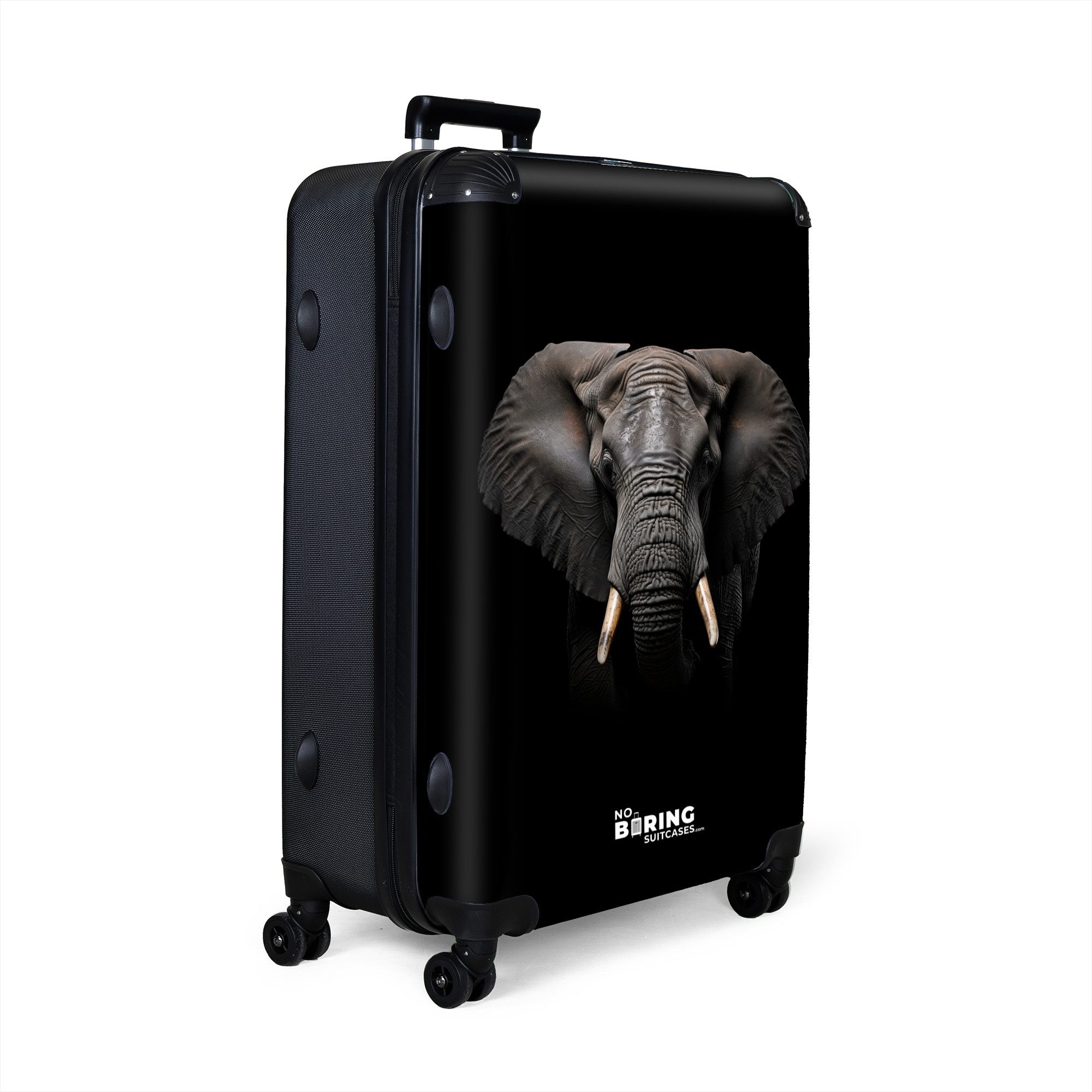 NoBoringSuitcases.com© Hartschalen-Trolley Elefant Vorderansicht auf schwar günstig online kaufen