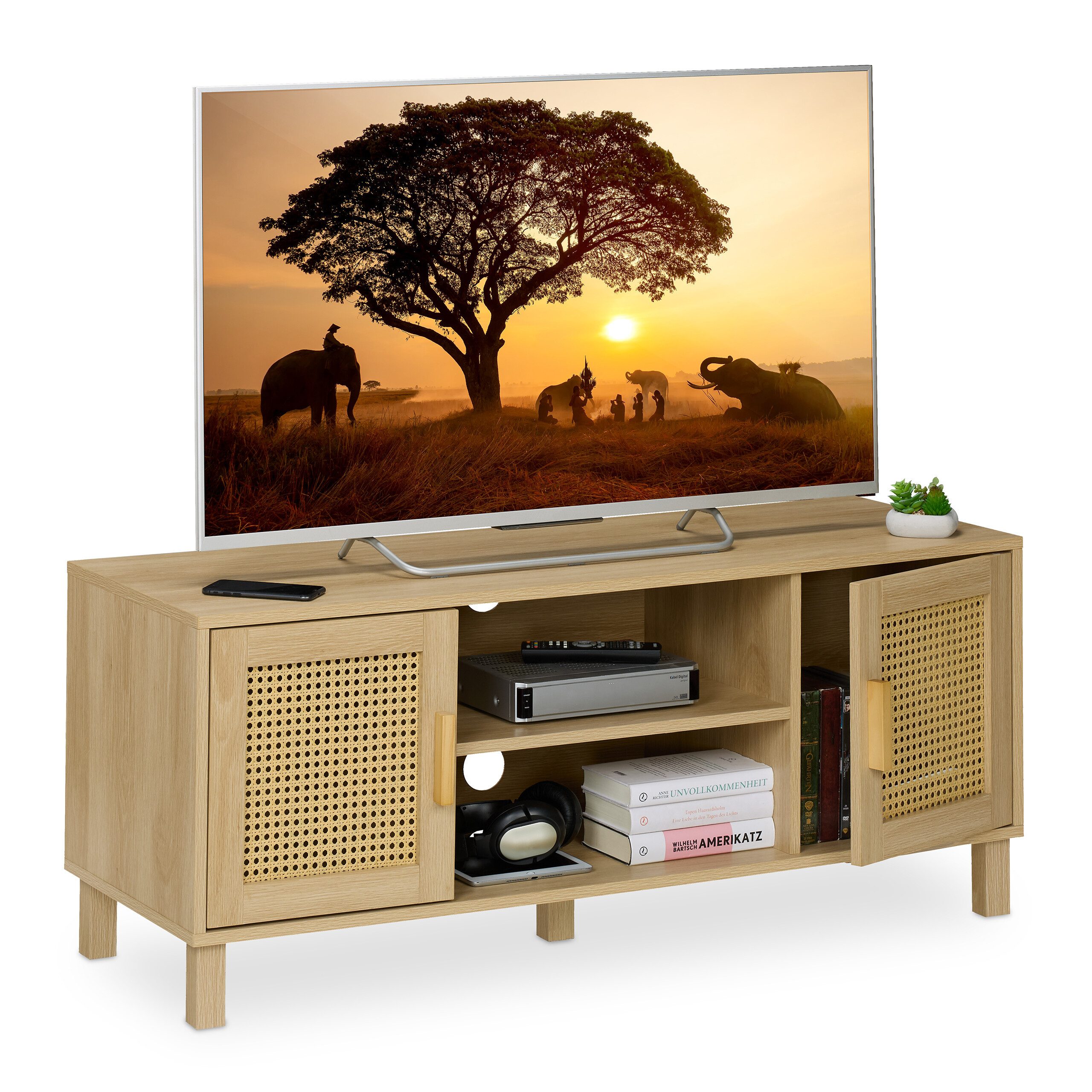 relaxdays TV-Board TV-Lowboard Rattan-Design (1 St)