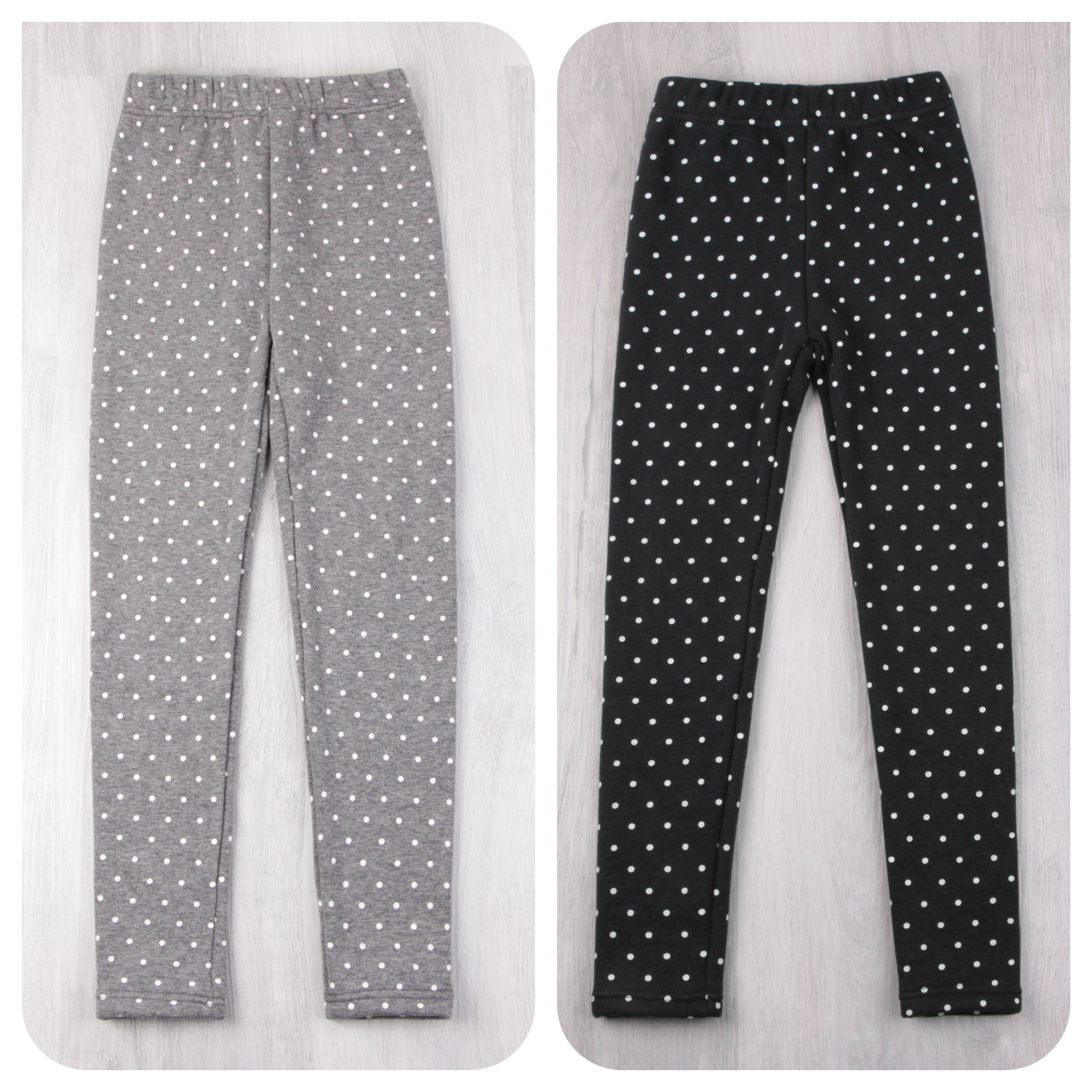 L&K-II Thermoleggings 4603 (1/2/3er-Pack, 2-tlg., 2er-Pack) gefütterte Winter Leggings Mädchen mit Punktmuster – Bild 2 von 5