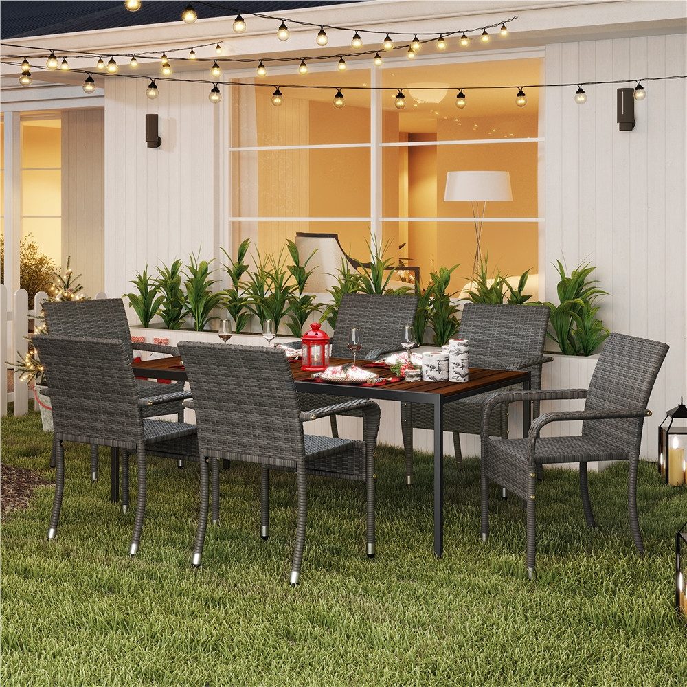 Yaheetech Gartenstuhl 2/4/6er-Set Esszimmerstuhl Rattan-Optik mit Metallbeinen (6 St), Küchenstuhl fürs Esszimmer/Balkon/Terrasse – Bild 3 von 5