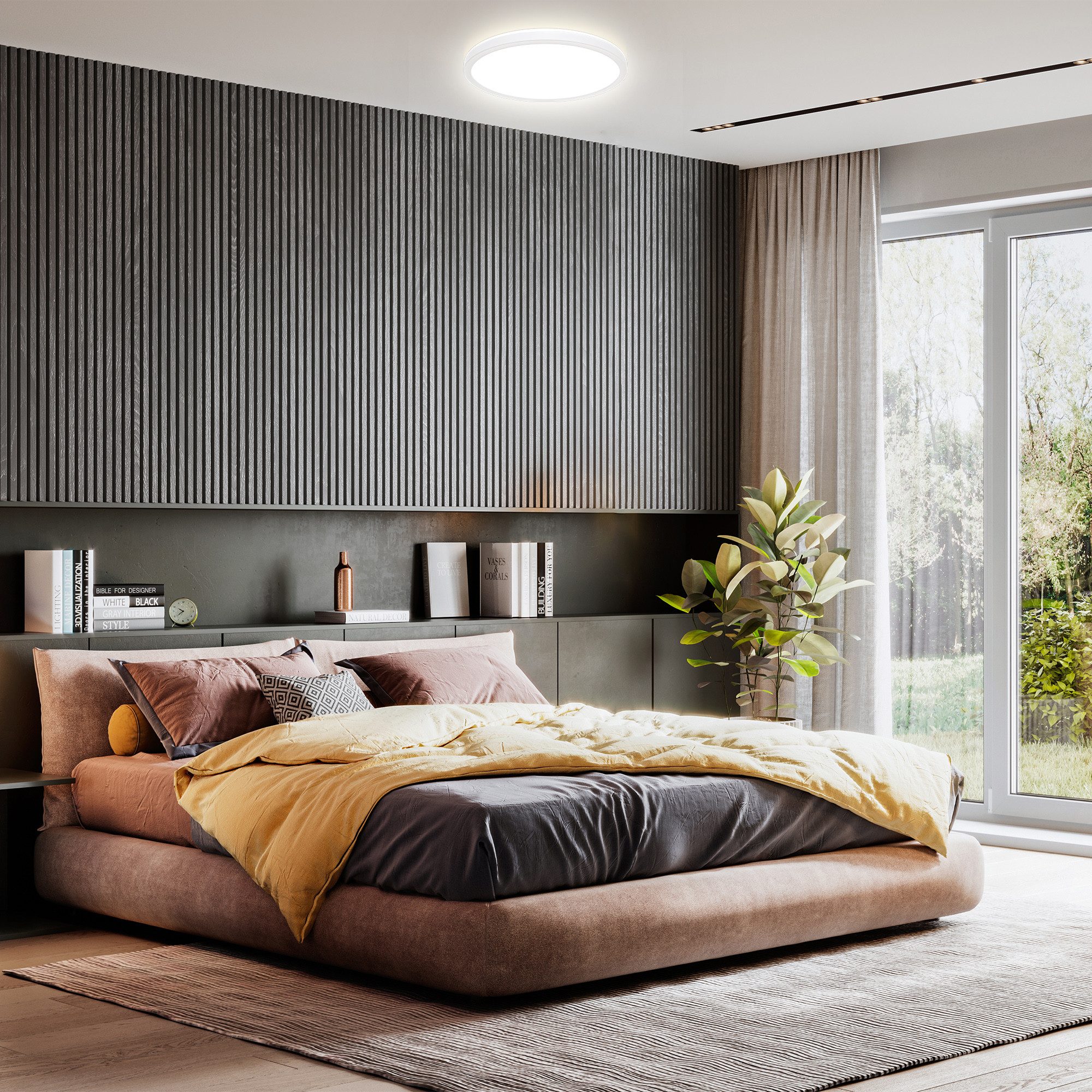 B.K.Licht Deckenleuchte ultra flaches LED Panel 29cm rund dimmbar mit Backlight BKL1310, Dimmfunktion, LED fest integriert, 4000K - Neutralweiß, Deckenlampe Wohnzimmer 230V 18W 2400lm Memory Weiß