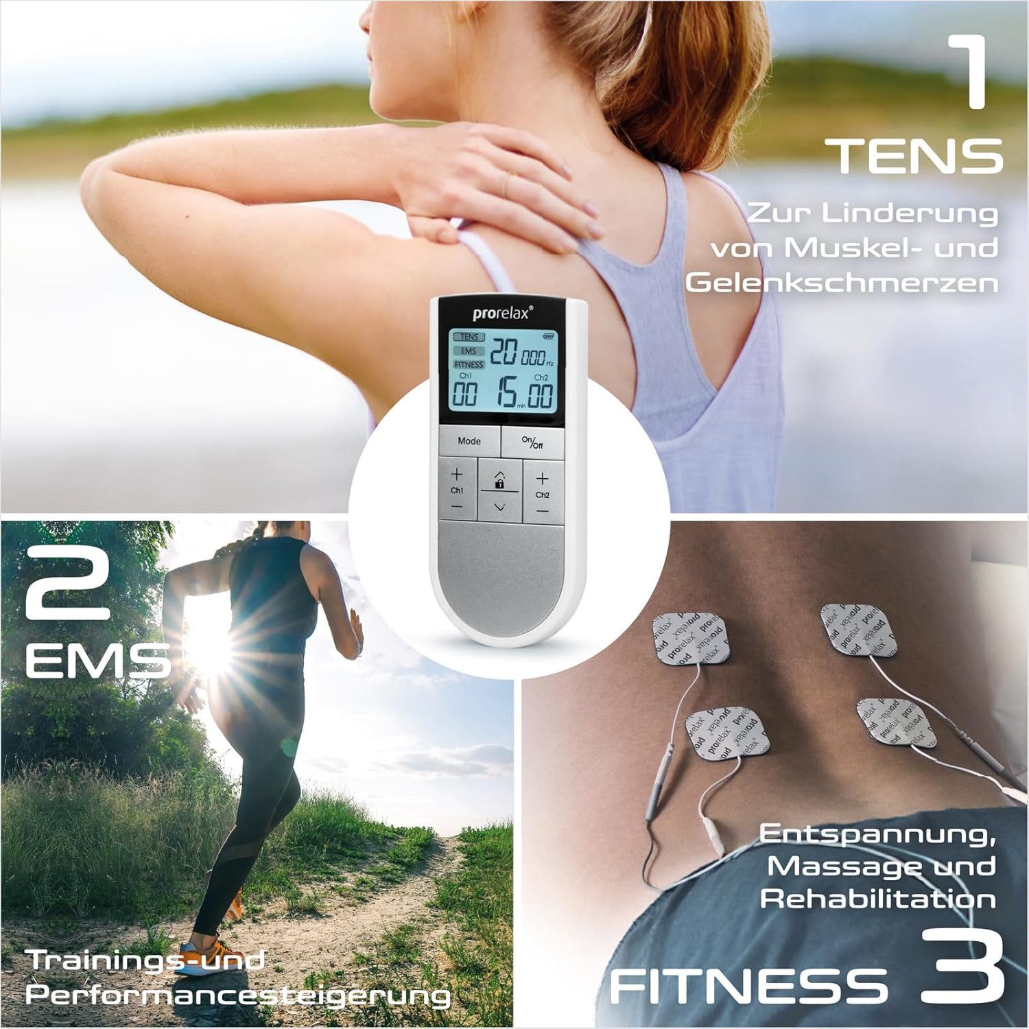 KORONA TENS-EMS-Gerät PRORELAX Elektrostimulationsgerät TENS/EMS Trio Reizstromgerät