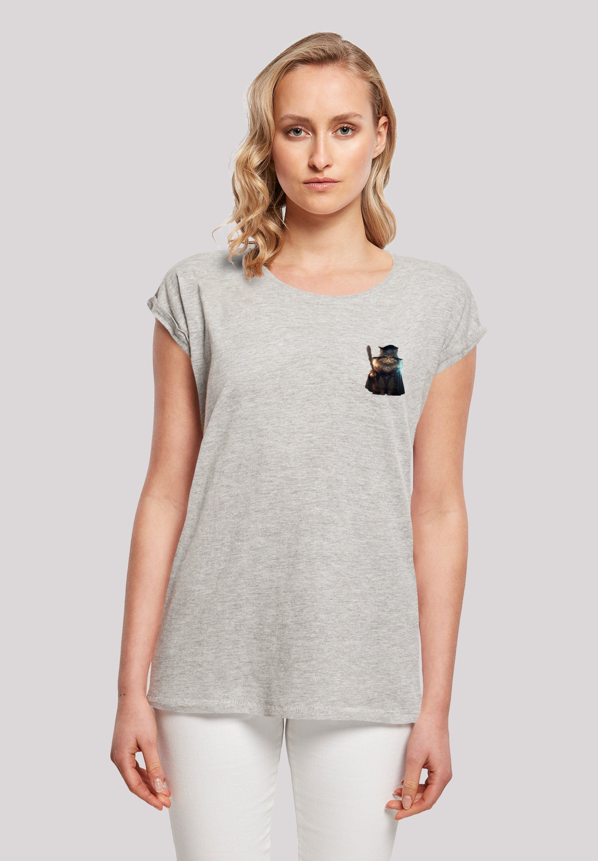 SLEEVE Print F4NT4STIC Cat TEE T-Shirt Wizard SHORT