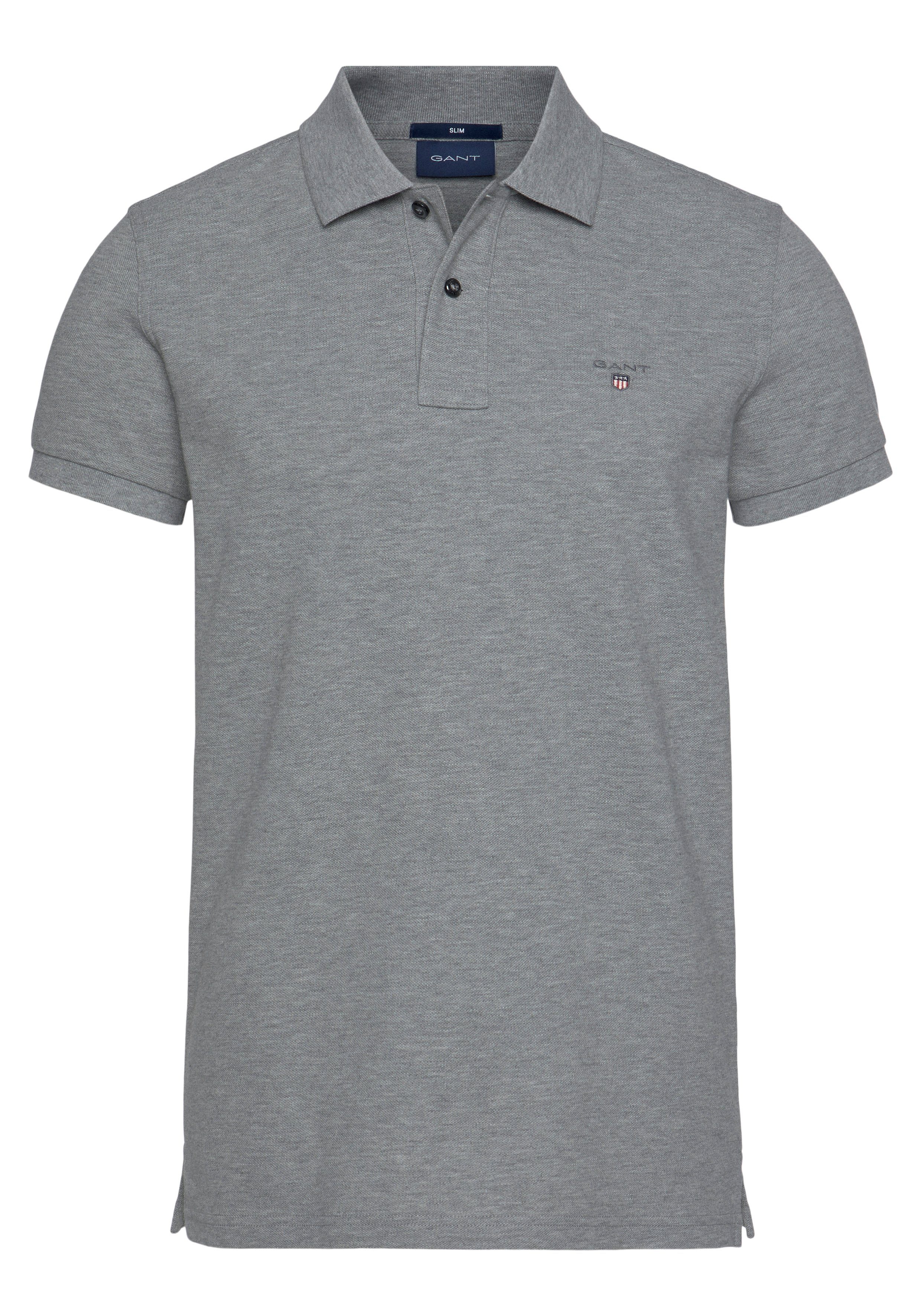 ORIGINAL Knopfleiste SHORT PIQUE am Poloshirt mit RUGGER Gant grey SLIM melange Ausschnitt