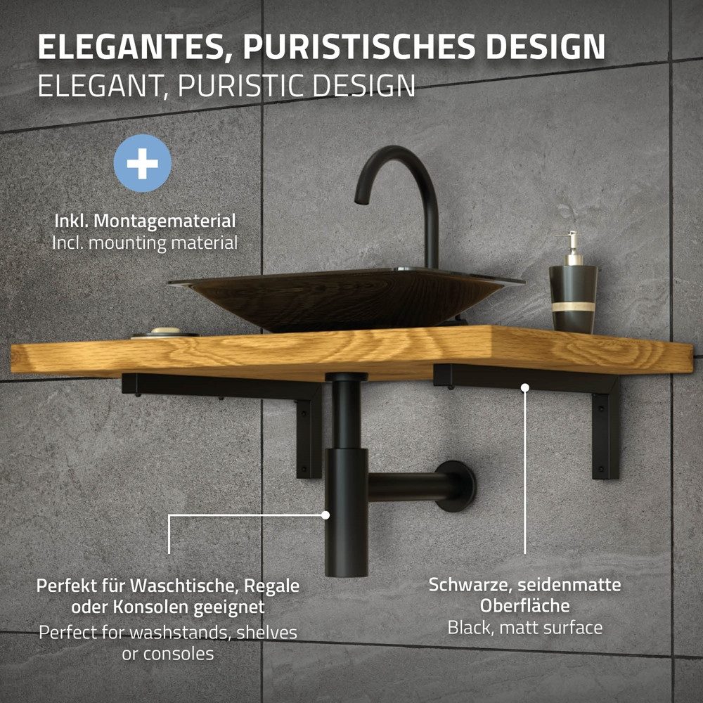 ML-DESIGN Wandregalhalter Wandkonsole Set für Waschtisch aus Stahl Regalhalter, 2-tlg., Regalwinkel L-Form Schwarz Konsolenträger Regalträger Halterung – Bild 2 von 5