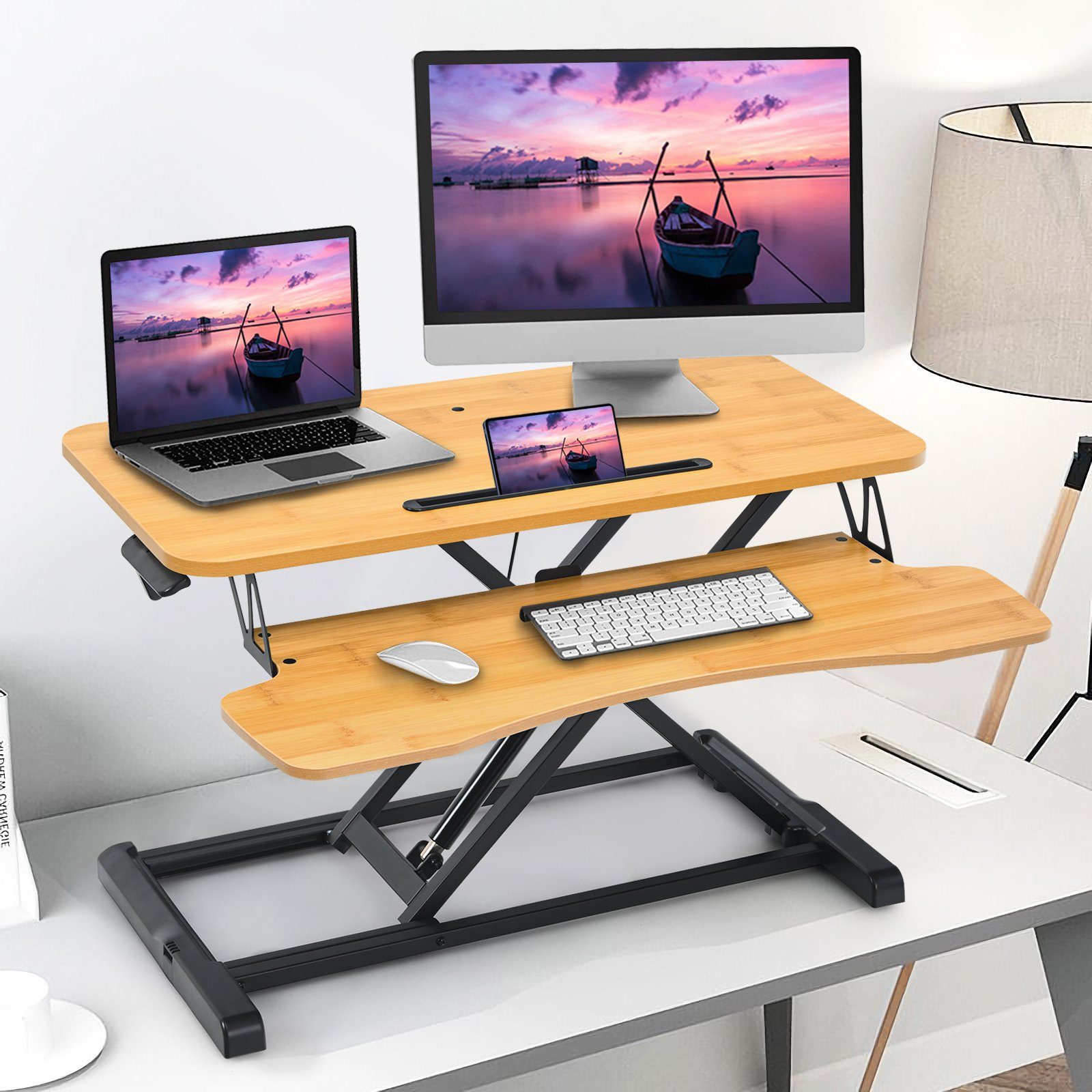 COSTWAY Schreibtisch »Sitz-Steh-Schreibtisch, Tischaufsatz«,  höhenverstellbar, mit Tastaturablage und Tablet-Halter, mit versteckte  Kabelführungshaken online kaufen | OTTO