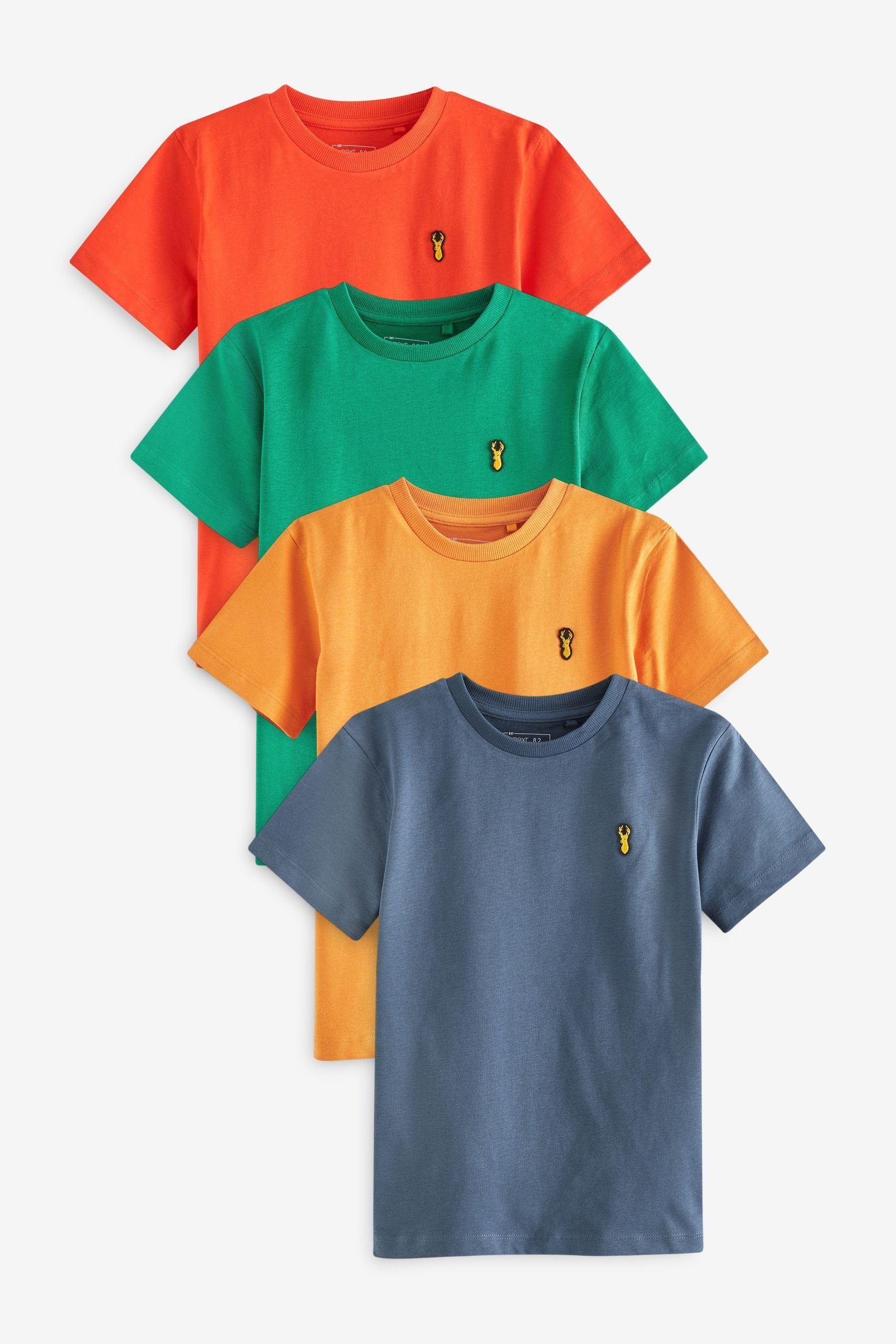 Next T-Shirt 4er-Pack Kurzarm-T-Shirts mit Hirsch-Stickerei (4-tlg) Multi Brights