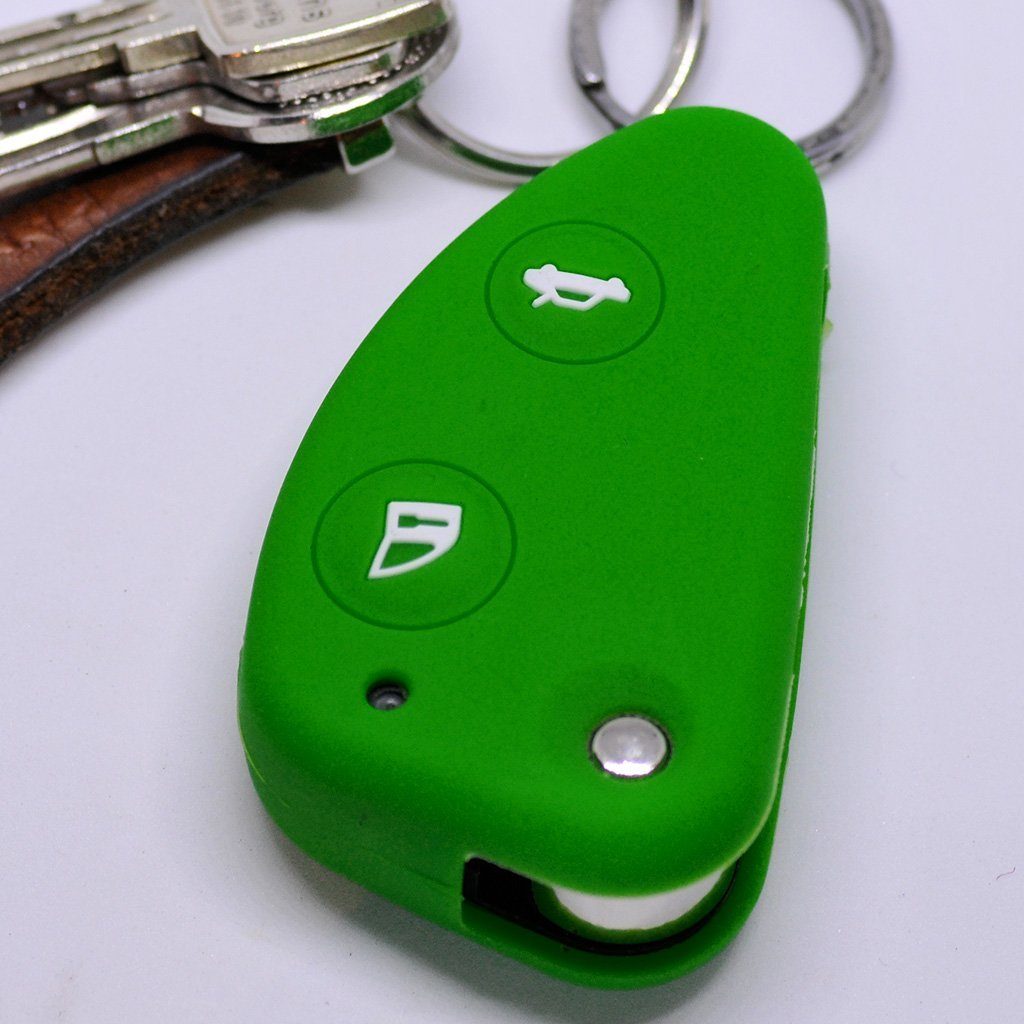 mt-key Schlüsseltasche Autoschlüssel Softcase Silikon Schutzhülle Grün, für Alfa Romeo 156 147 GT 97-10 2 Tasten Klappschlüssel