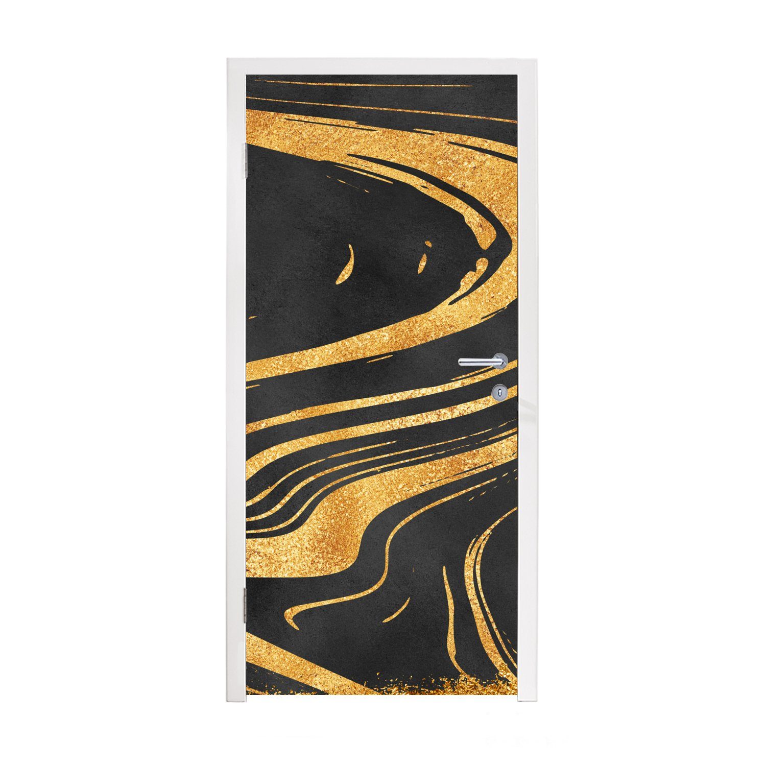 MuchoWow Türtapete Marmor - Gold - Schwarz, Matt, bedruckt, (1 St), Fototapete für Tür, Türaufkleber, 75x205 cm