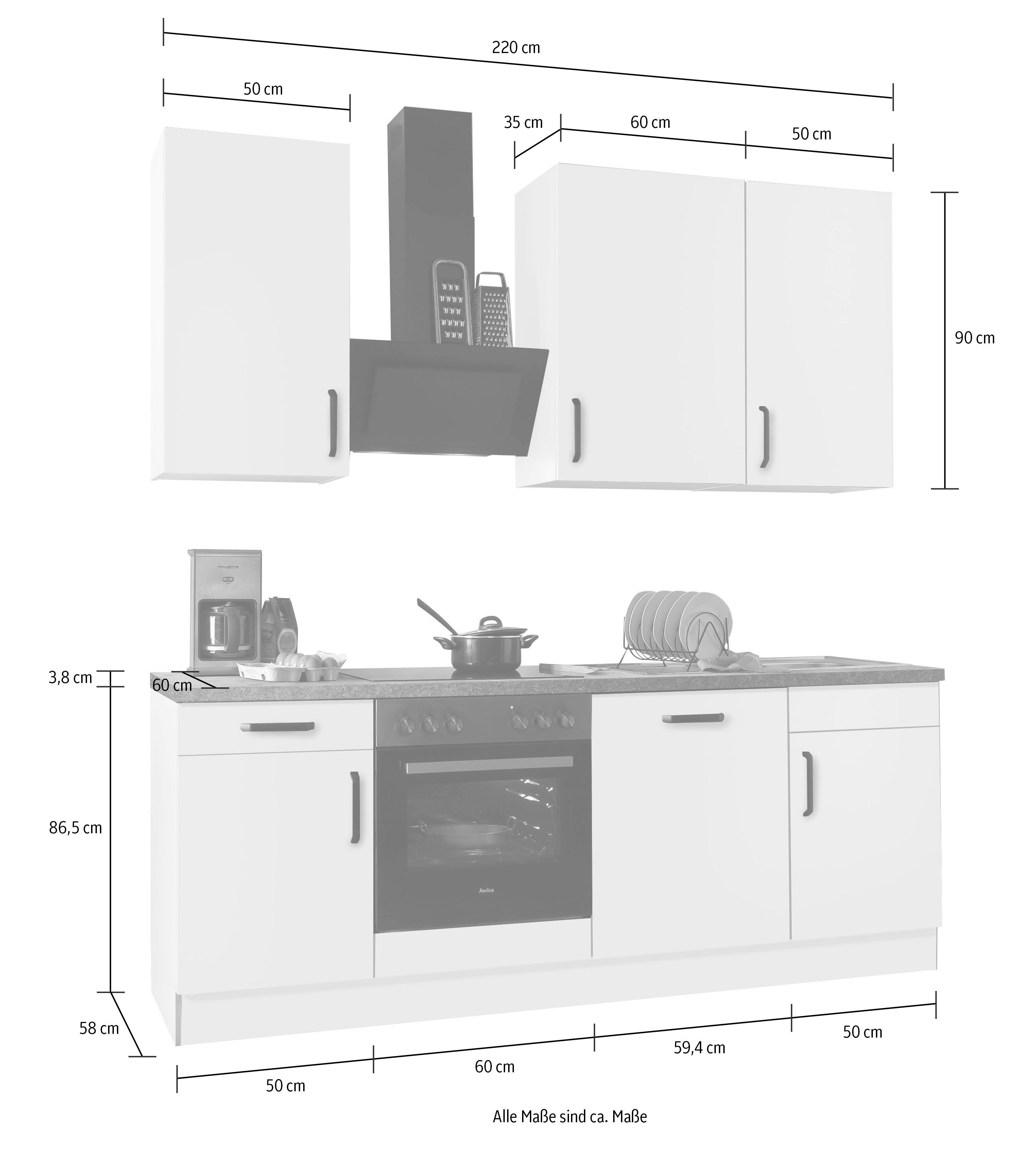 und Grey Küchen mit verstellbaren Soft-Close-Funktion Coffee Küchenzeile Arbeitsplatte: Weiß, Füßen Breite Front: wiho cm Steel 220 wahlweise und "Simi", Schubkästen mit E-Geräten, in, Auszügen,