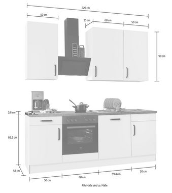 wiho Küchen Küchenzeile "Simi", wahlweise mit E-Geräten, mit verstellbaren Füßen, Soft-Close-Funktion in Schubkästen und Auszügen, Breite 220 cm