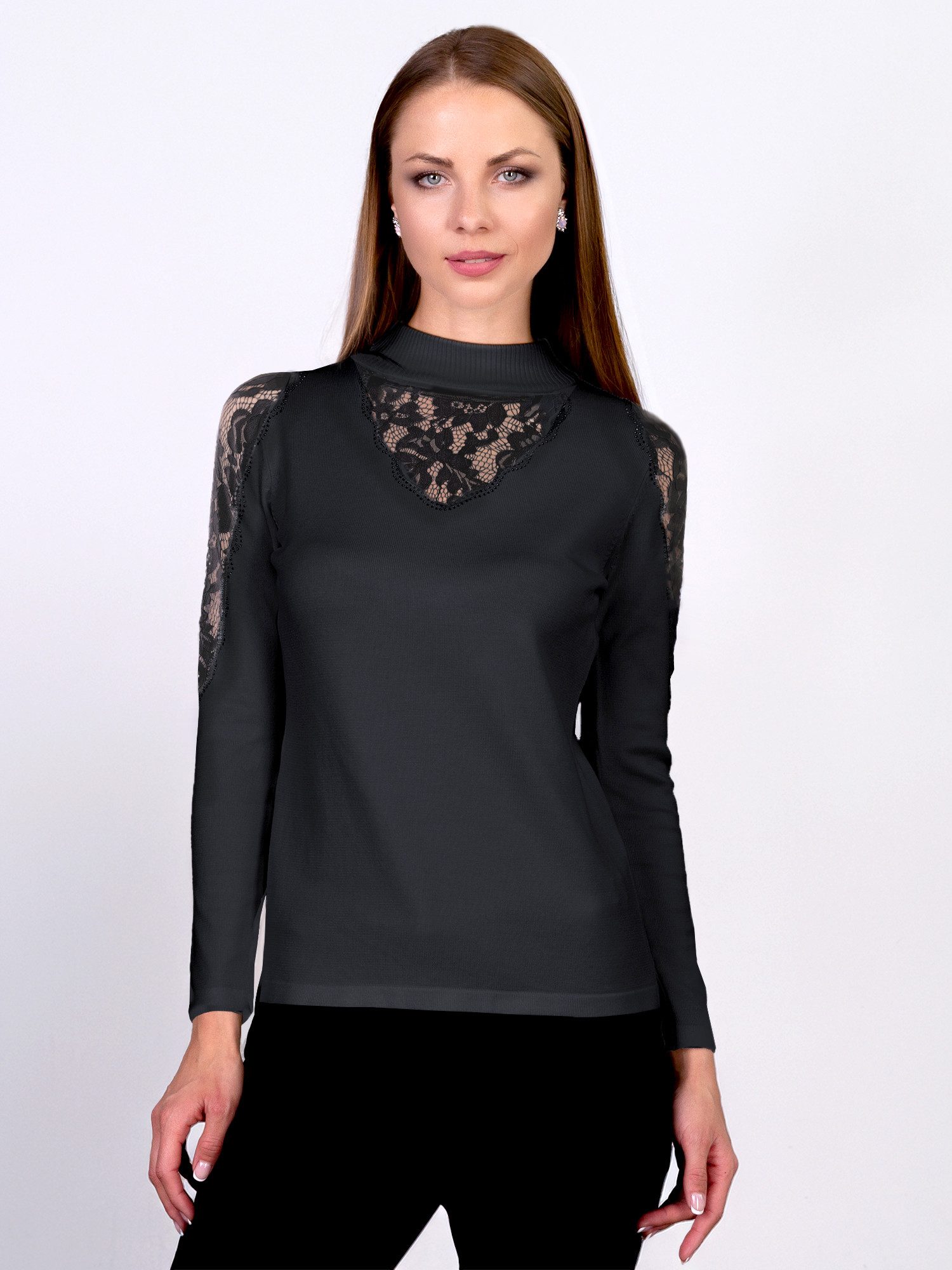 Passioni Strickpullover mit Stehkragen und Spitzendetails am Hals und an de günstig online kaufen