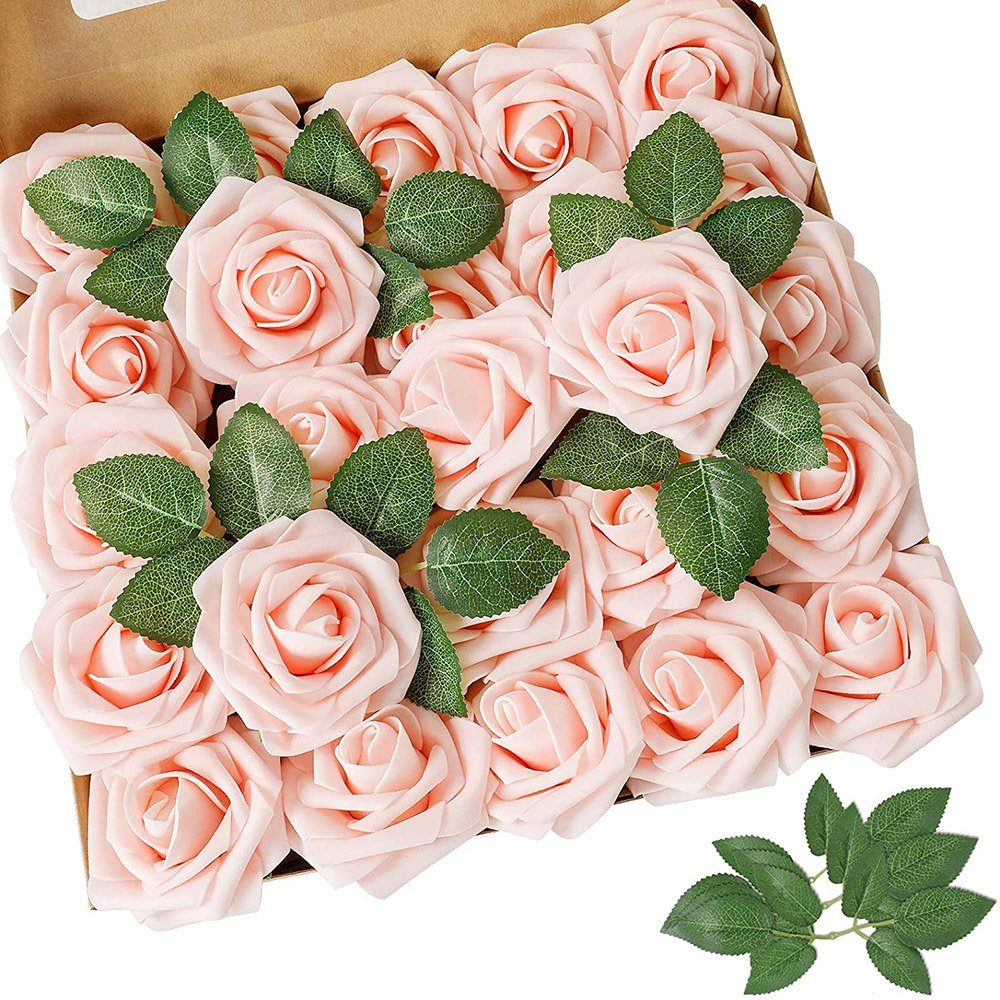 Kunstblume Kunstblumensträuße Blumen,Künstliche Rosen Blumen in Box von 25/30/50, BTTO, IP67,Geburtstag, Valentinstag, DIY, 26cm, 3 Farben verfügbar