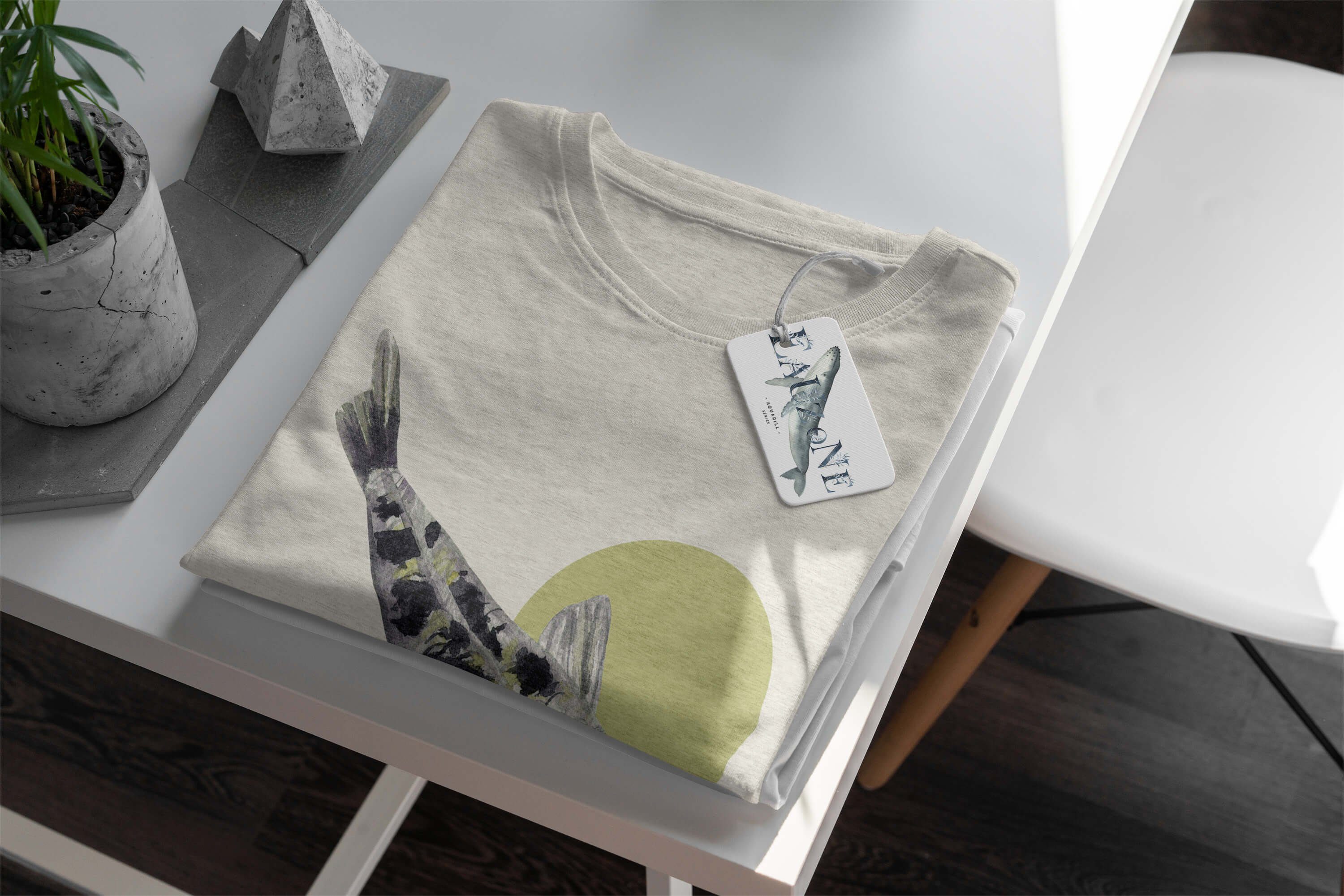 Sinus Art T-Shirt Ökomode Motiv Wasserfarben Herren T-Shirt Koi gekämmte 100% (1-tlg) Shirt Karpfen Nachhaltig Bio-Baumwolle
