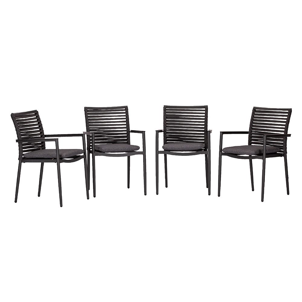 acamp Gartenstuhl 4er Set Stapelsessel Aluminium mit Sitzkissen stapelbar (ergonomische Rückenlehne mit Polyesterschnüren und Polster), pulverbeschichtetes Aluminiumgestell mit HPL Armlehnen