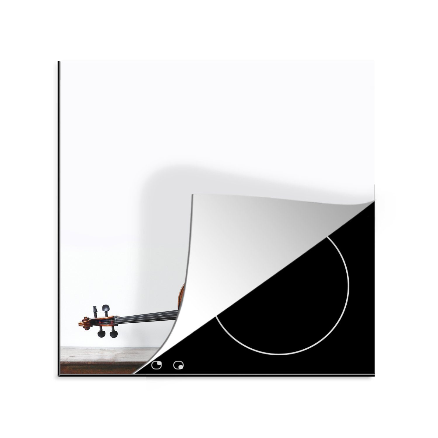 MuchoWow Herdblende-/Abdeckplatte Ein Cello auf einem Holztisch, Vinyl, (1 tlg), 78x78 cm, Ceranfeldabdeckung, Arbeitsplatte für küche