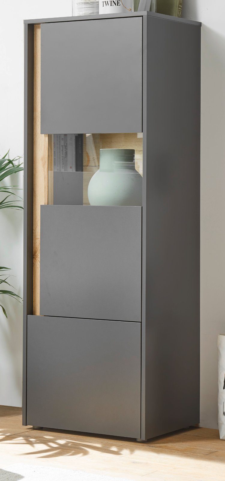 Furn.Design Aktenschrank Center (Büroschrank in grau mit Wotan Eiche, 2-türig, 4 Fächer, 50 x 158 cm) Türanschlag wechselbar